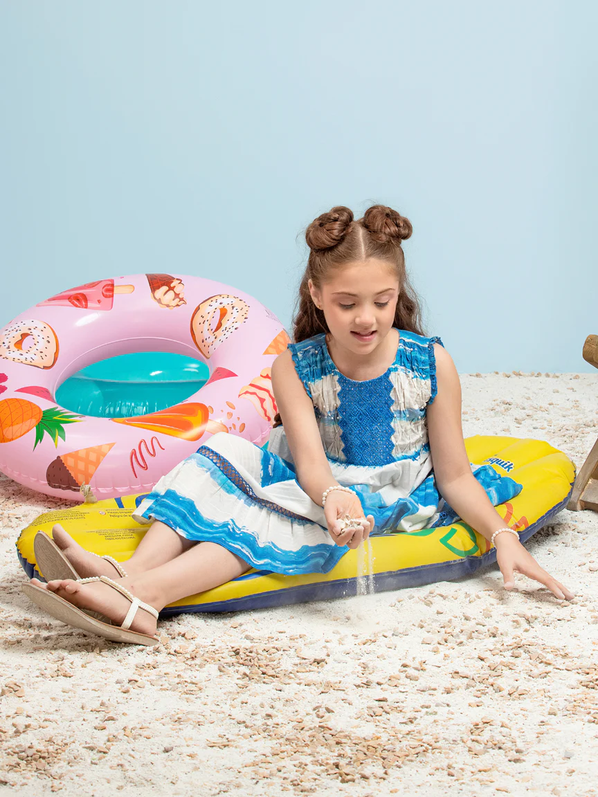Girl's White & Blue Frock - EGTKP5-71001S - Image 2