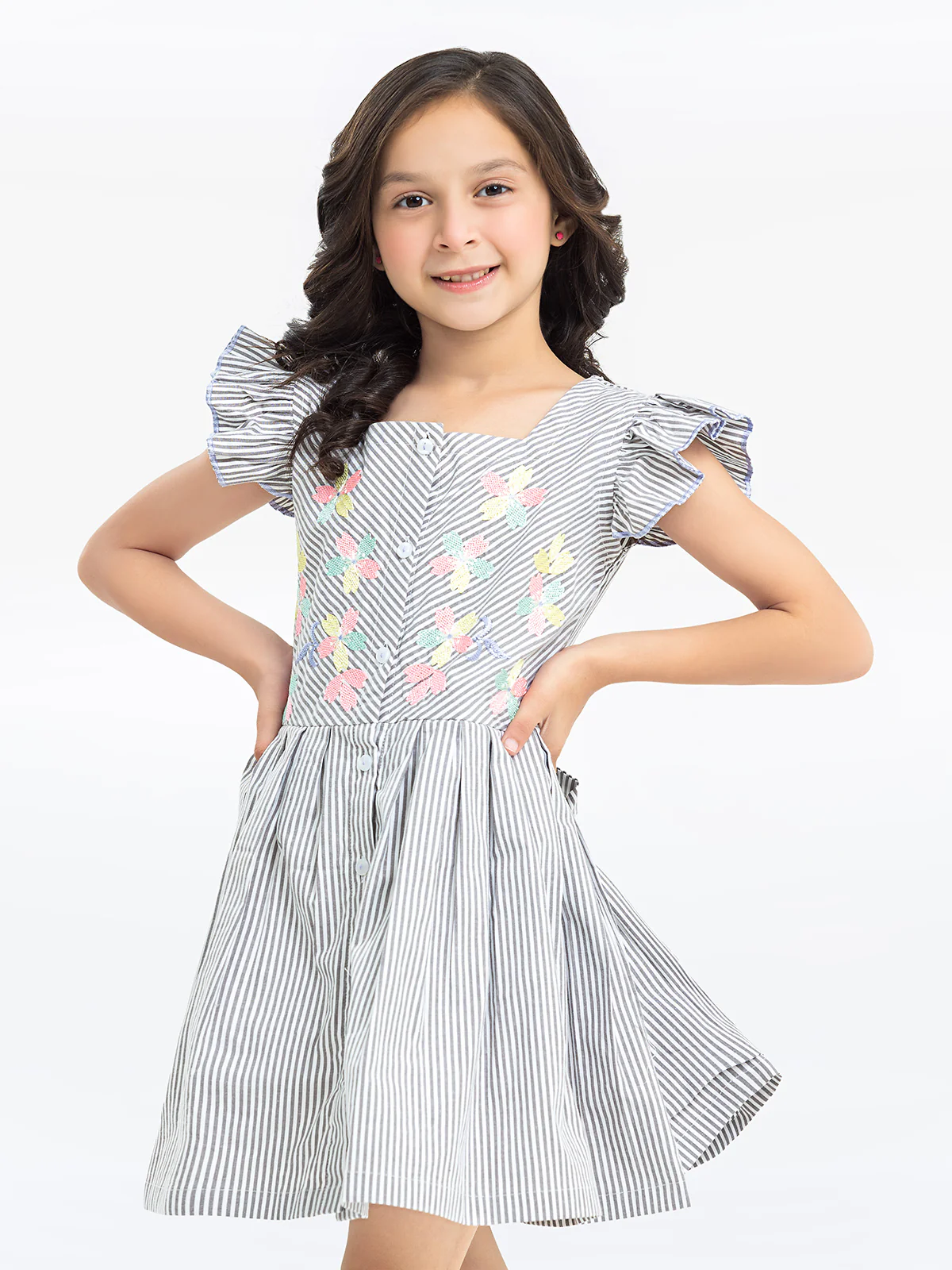 Girl's White & Grey Frock - EGTF24S-200099 - Image 2