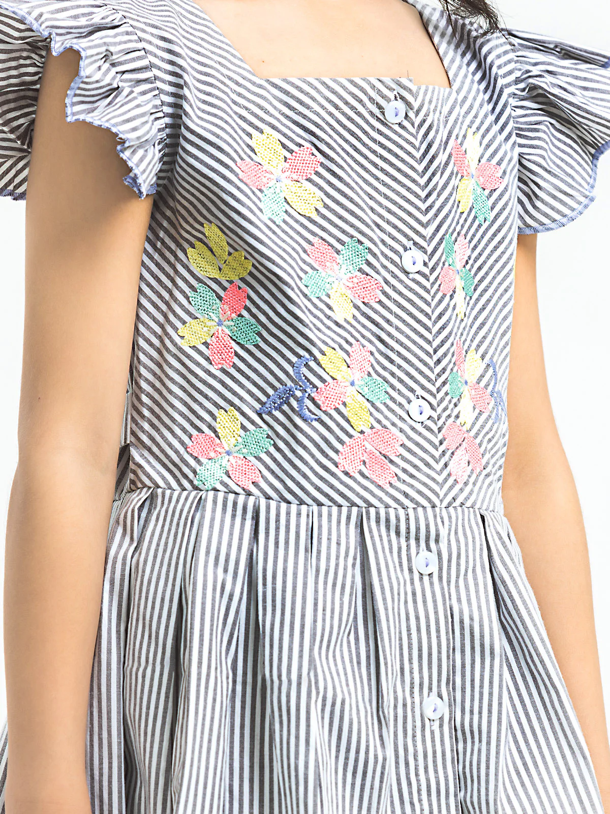 Girl's White & Grey Frock - EGTF24S-200099 - Image 3