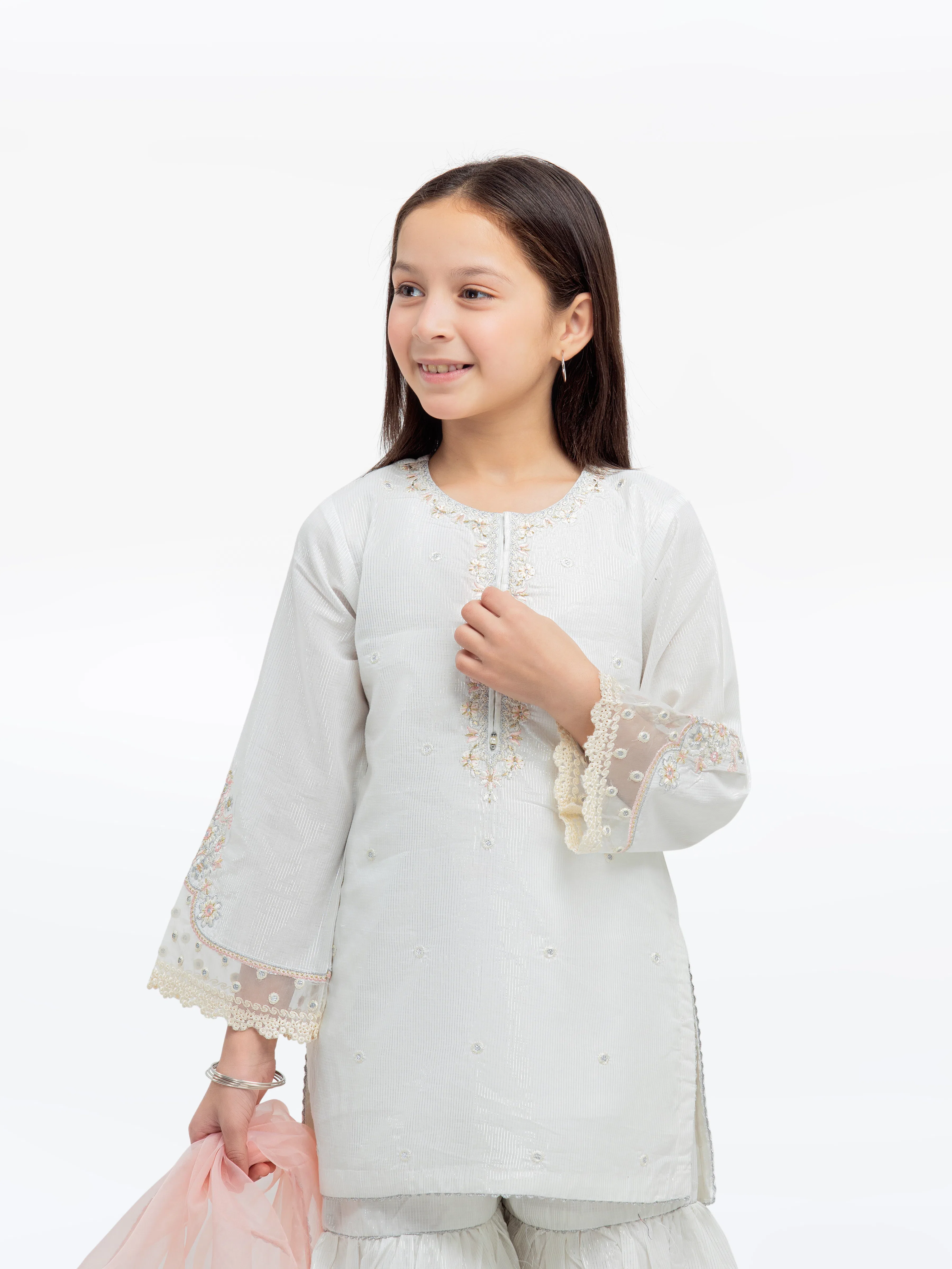 Girl's White Pishwas - EGTPLE24-50010-3P - Image 2