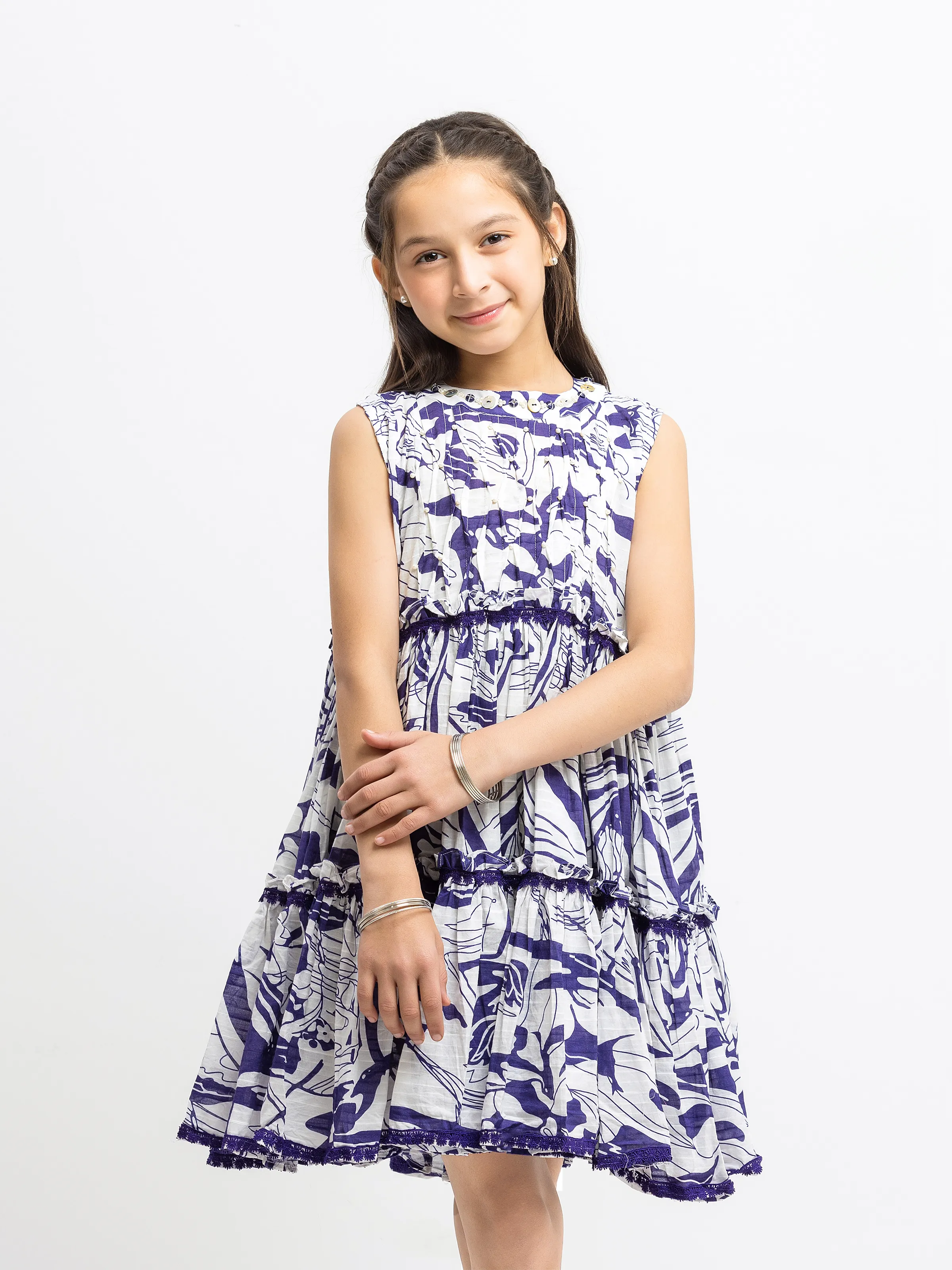Girl's White & Purple Frock - EGTF5-71009 - Image 2