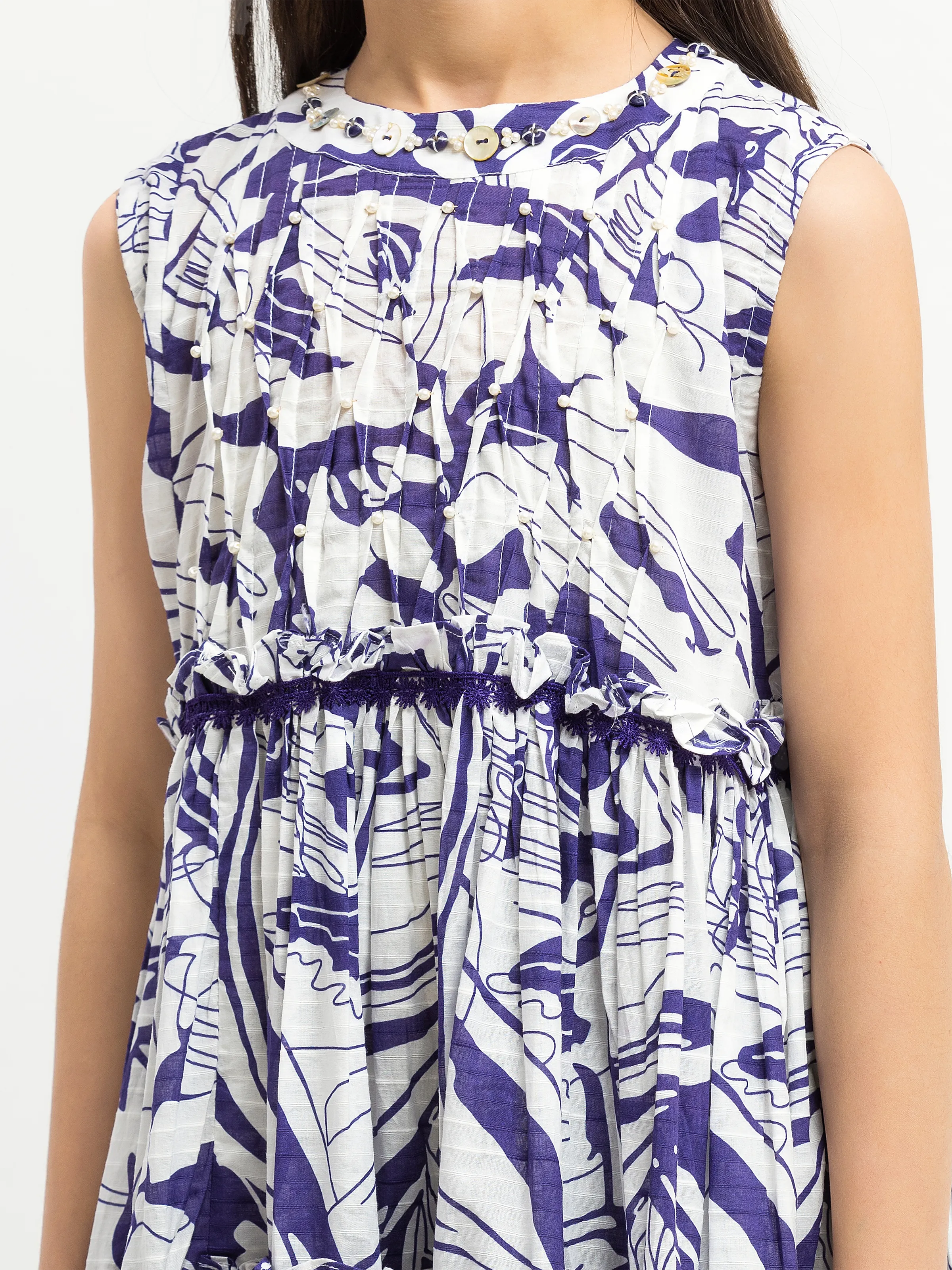 Girl's White & Purple Frock - EGTF5-71009 - Image 3