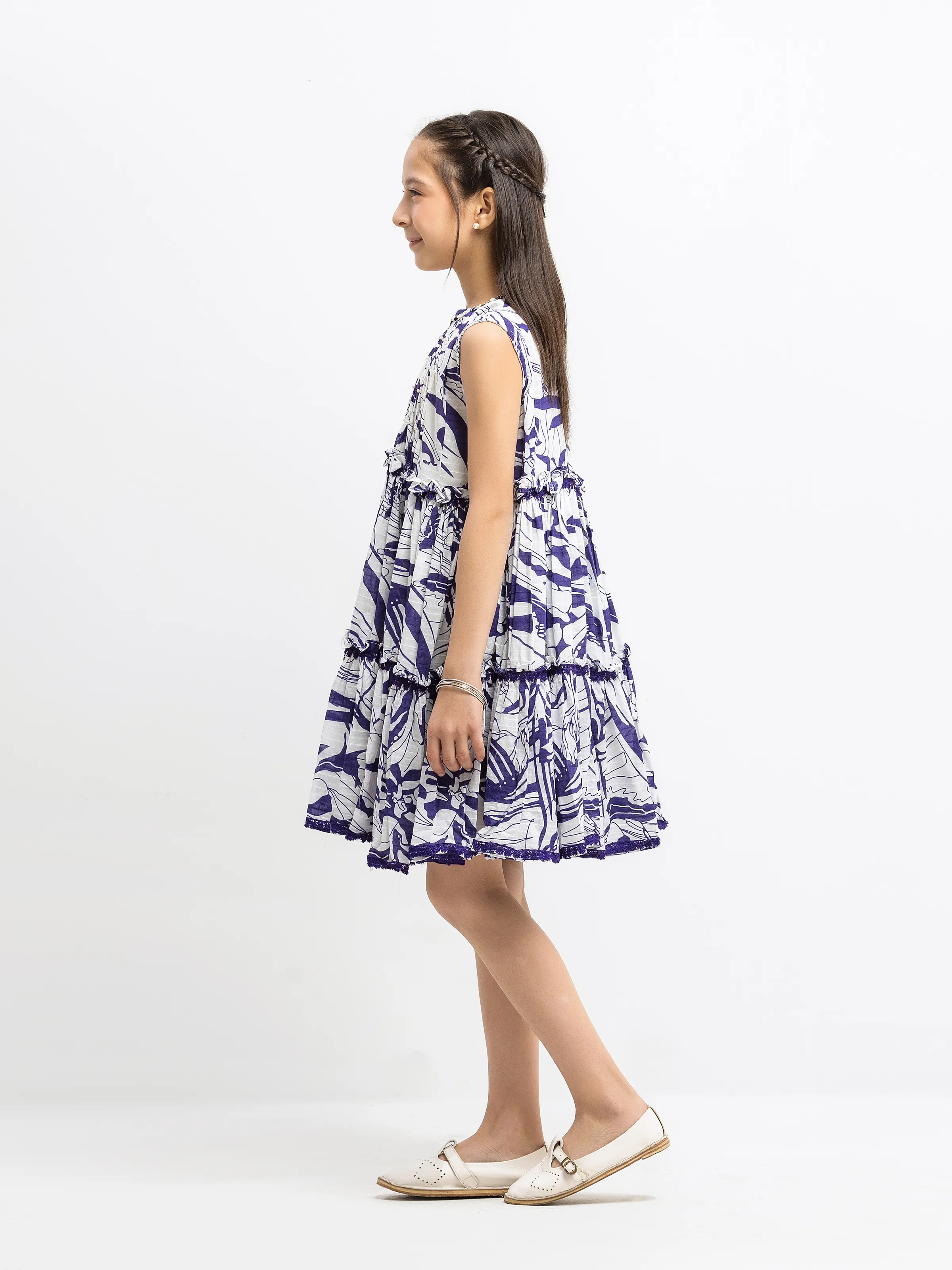 Girl's White & Purple Frock - EGTF5-71009 - Image 4