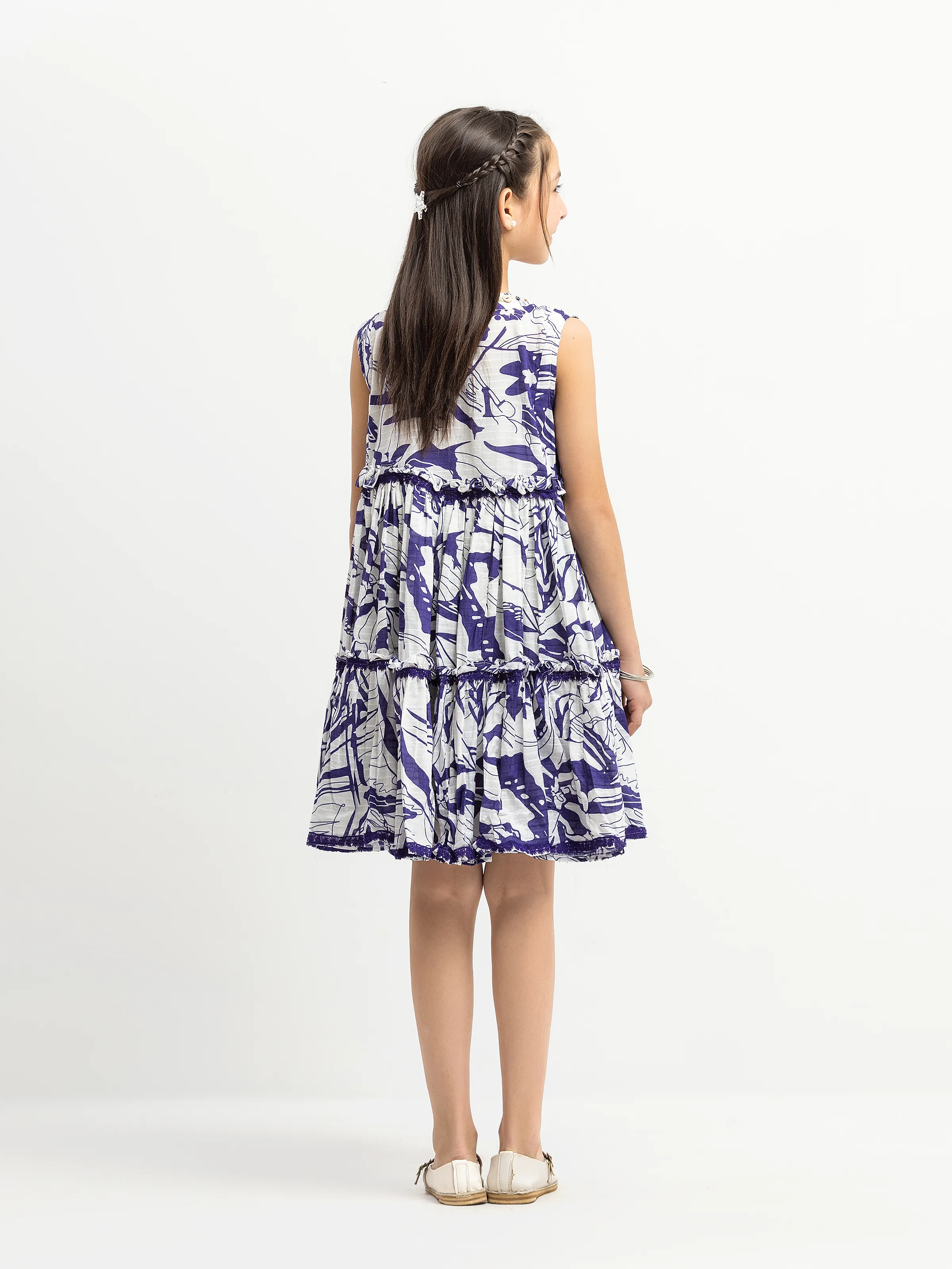 Girl's White & Purple Frock - EGTF5-71009 - Image 5