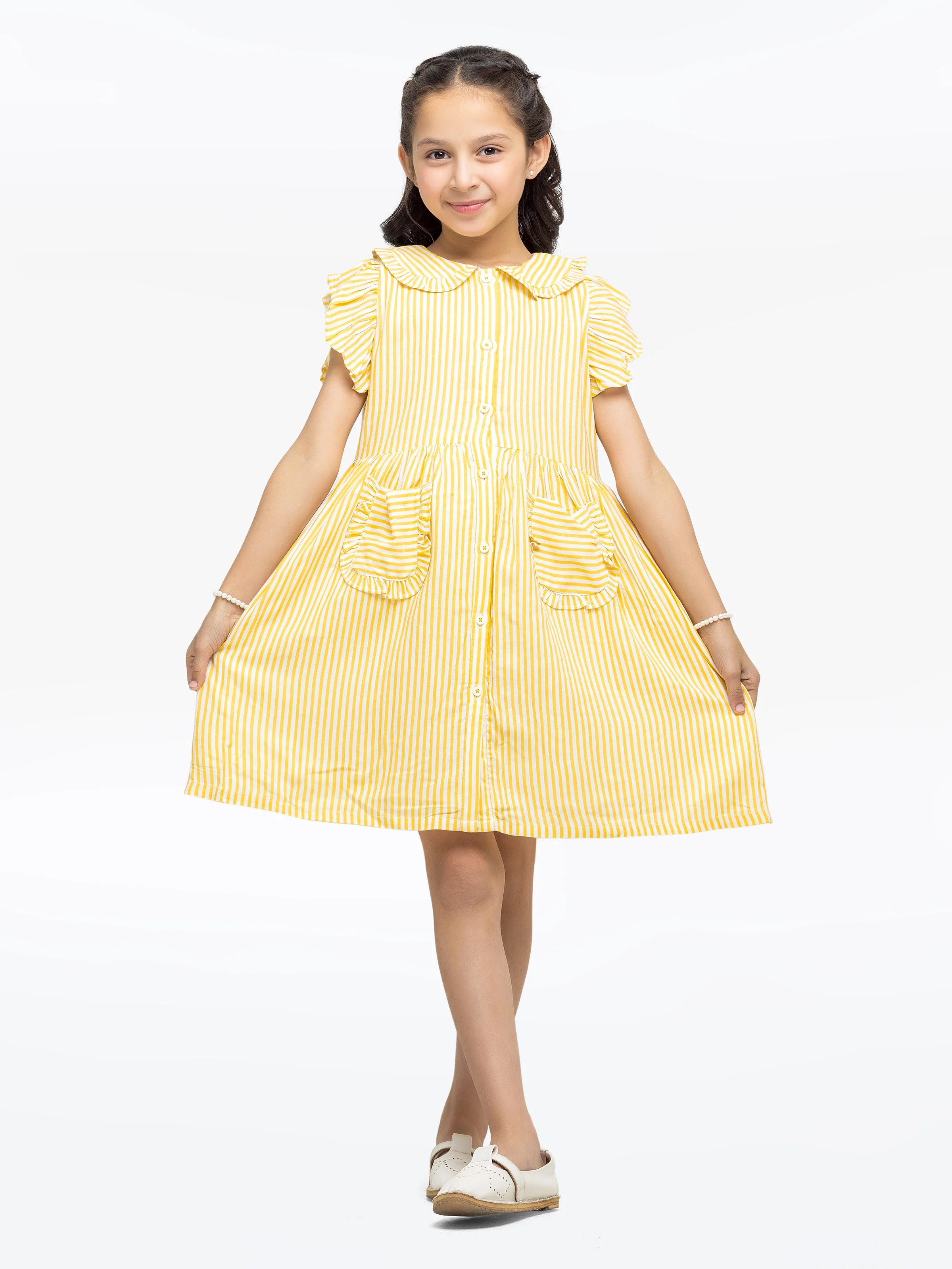 Girl's Yellow & White Frock - EGTF24S-200100 - Image 2
