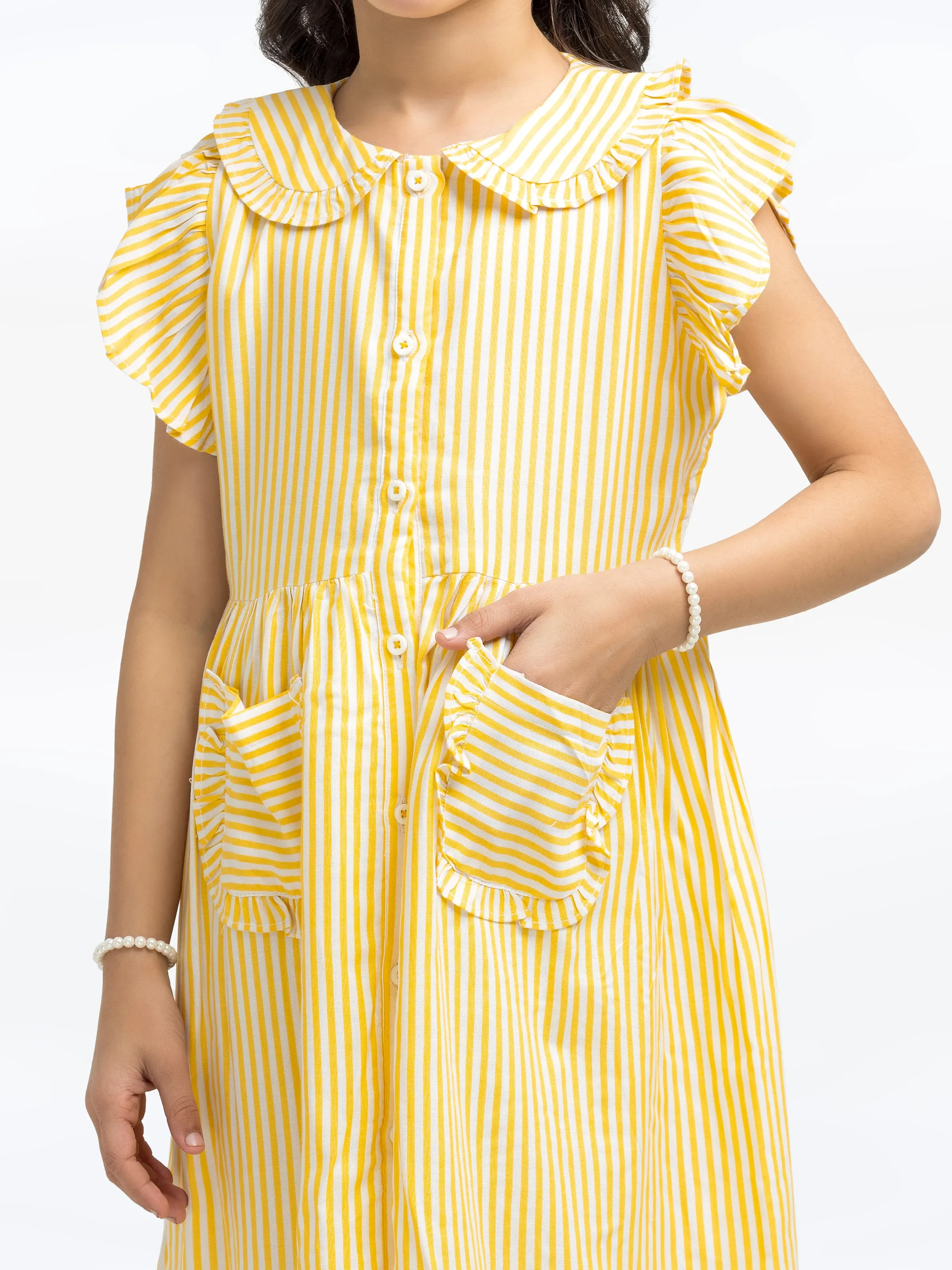 Girl's Yellow & White Frock - EGTF24S-200100 - Image 3