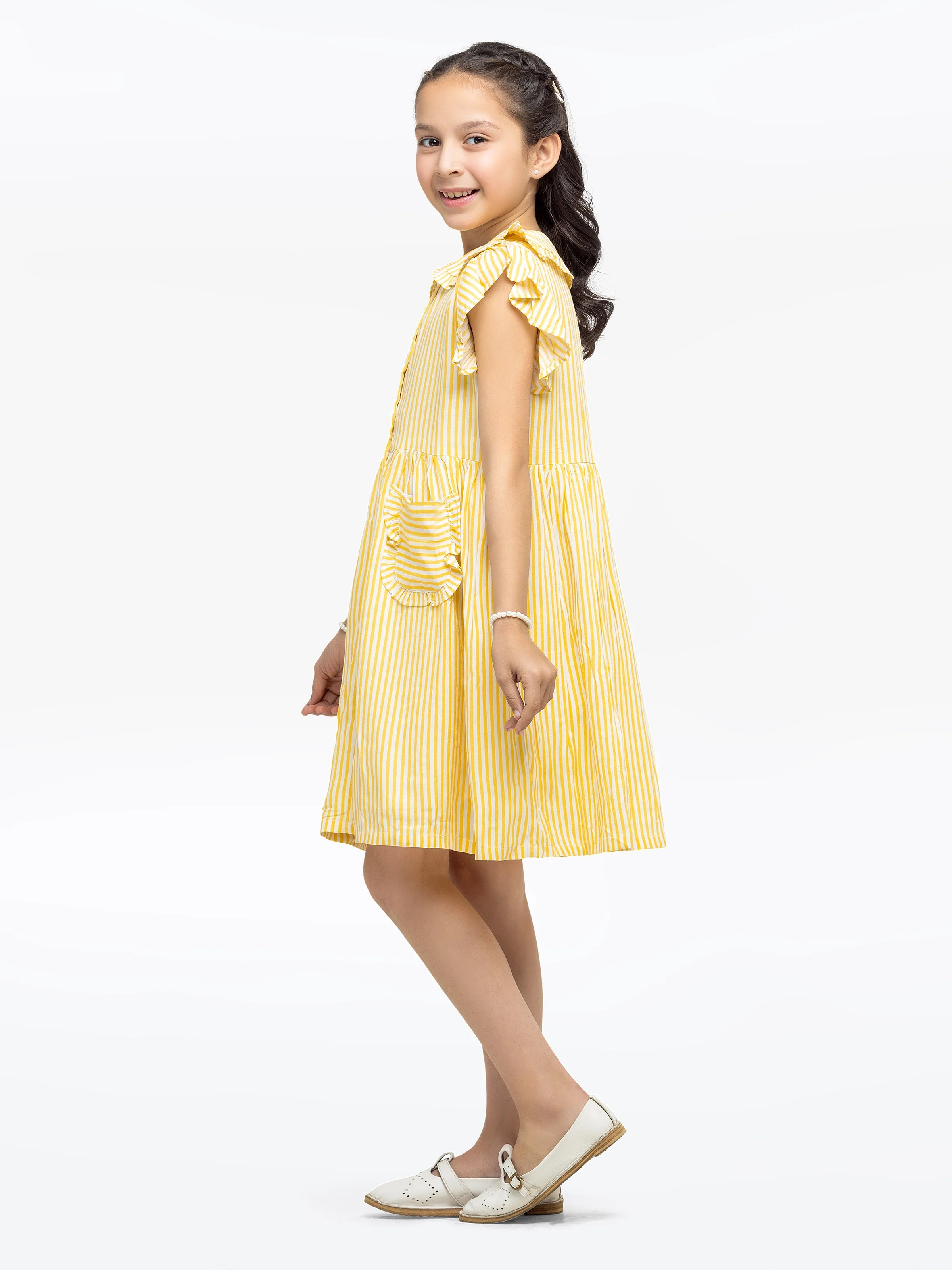 Girl's Yellow & White Frock - EGTF24S-200100 - Image 4