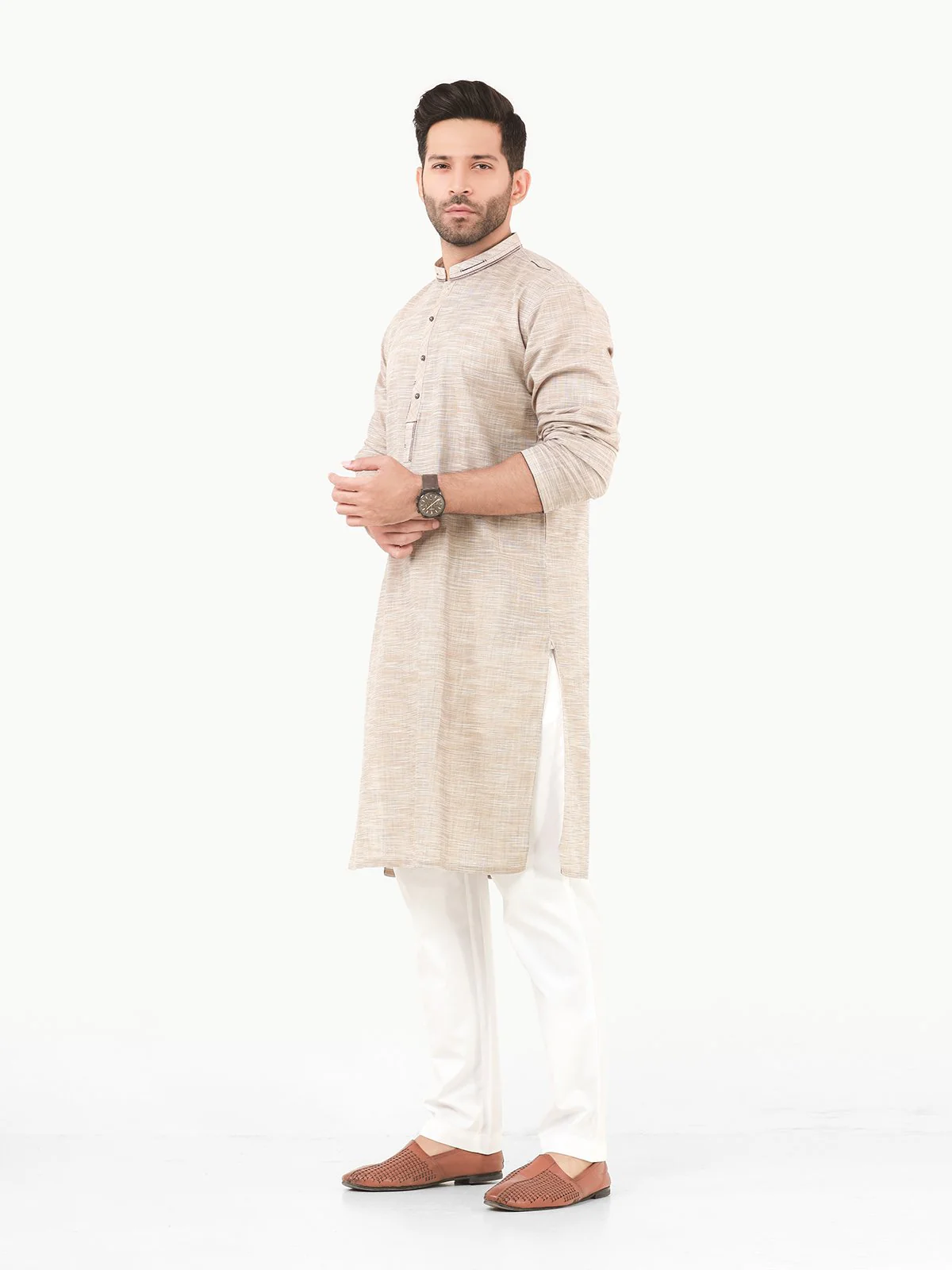 Men's Beige Kurta - EMTK22S-99214 - Image 3
