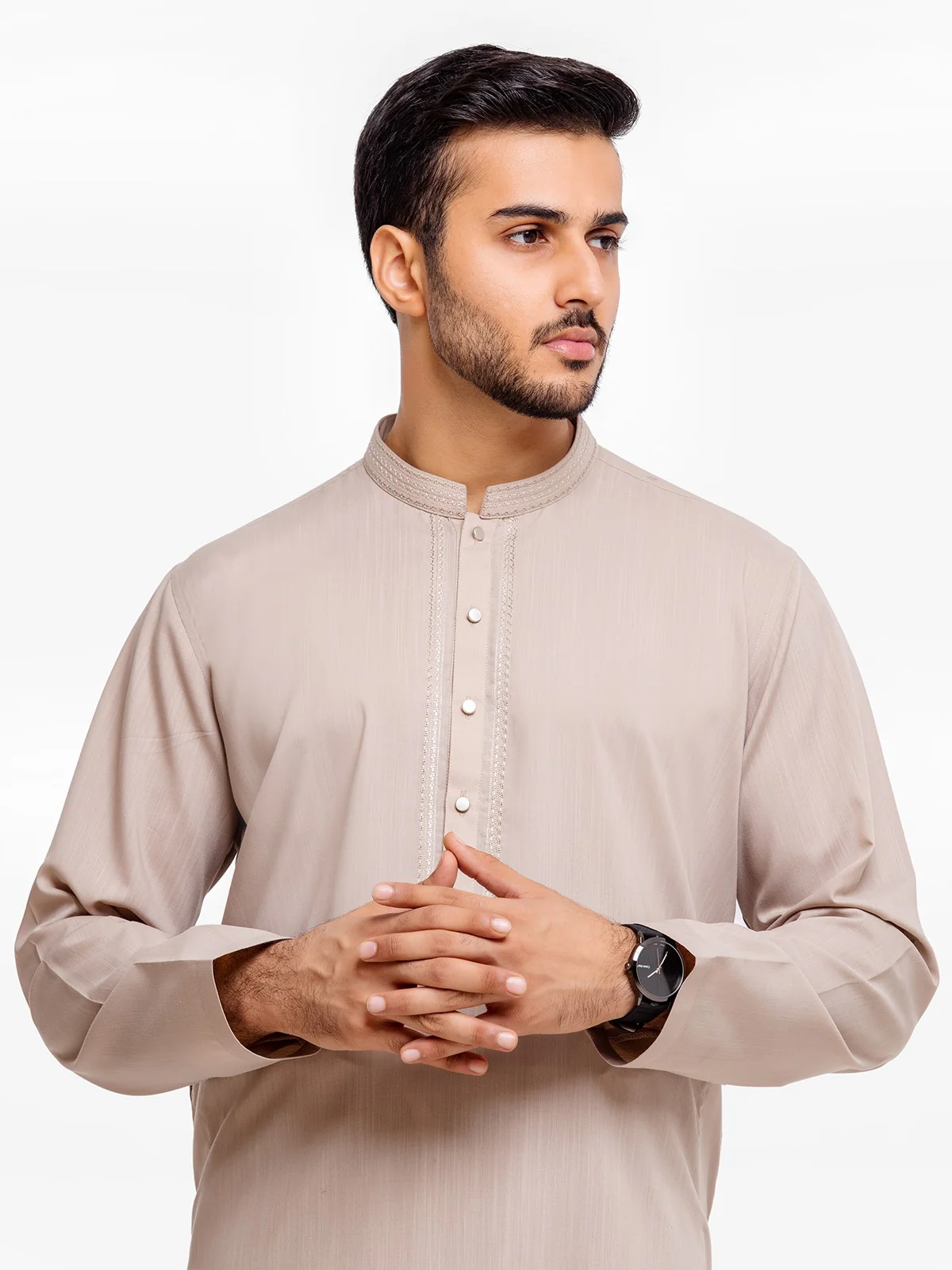 Men's Beige Shalwar Kameez - EMTKS23-41018 - Image 2