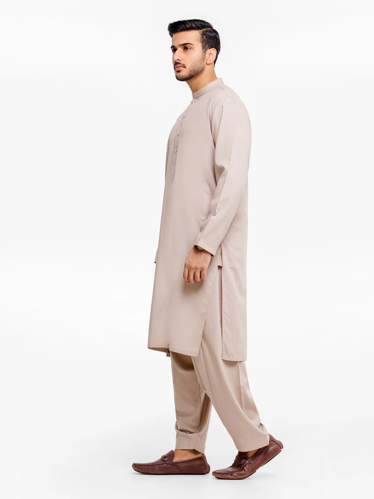 Men's Beige Shalwar Kameez - EMTKS23-41018 - Image 3