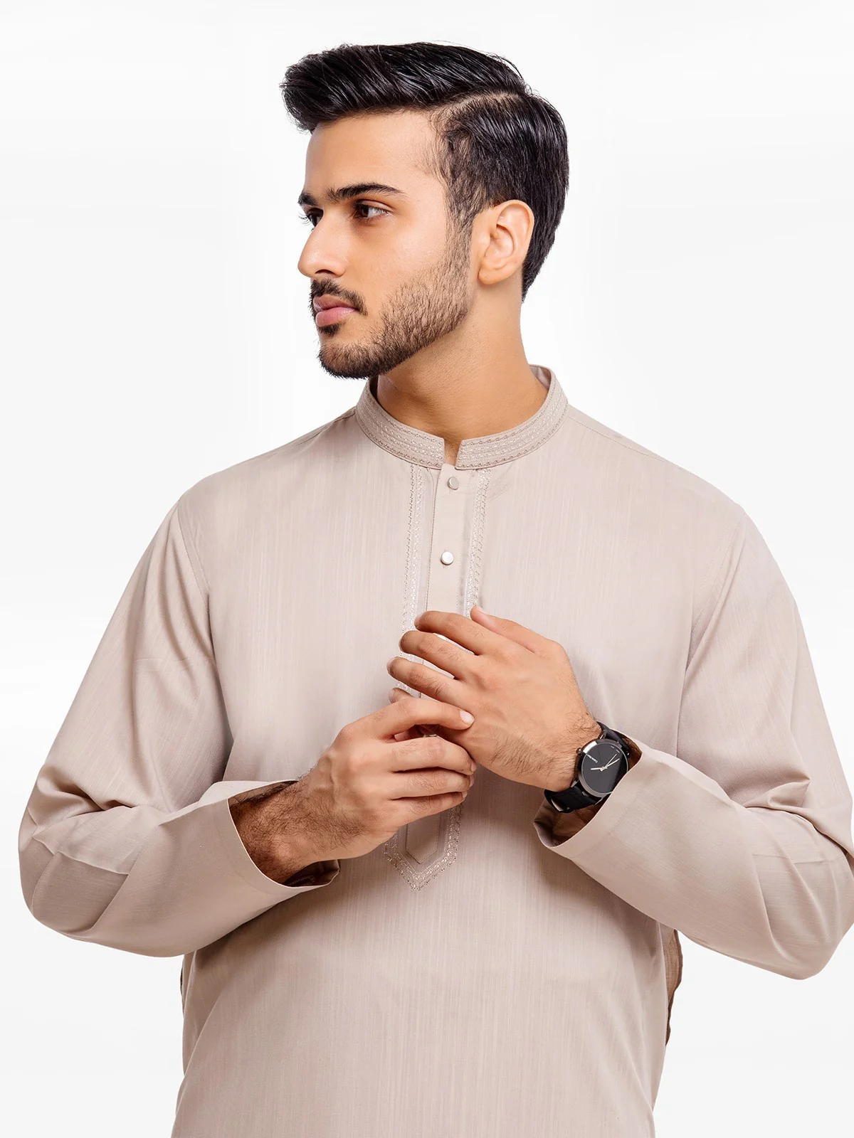 Men's Beige Shalwar Kameez - EMTKS23-41018 - Image 4