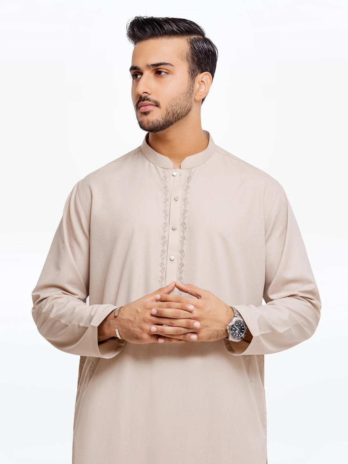 Men's Beige Shalwar Kameez - EMTKS23-41025 - Image 2