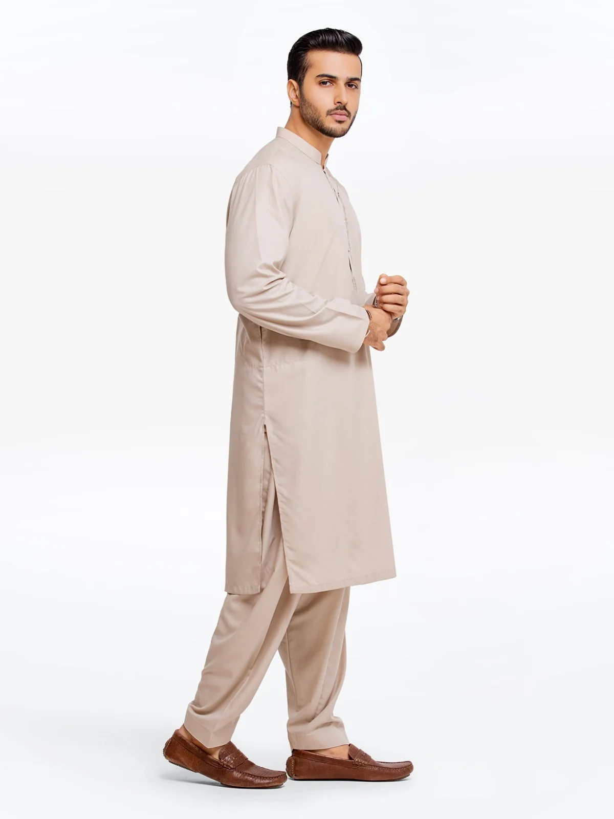 Men's Beige Shalwar Kameez - EMTKS23-41025 - Image 3