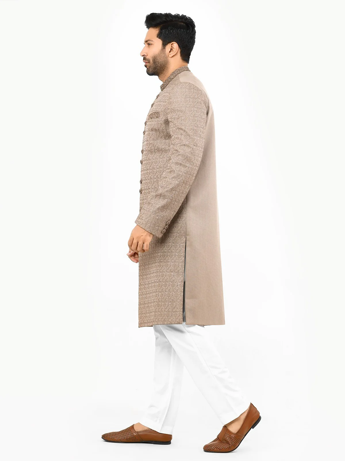 Men's Beige Sherwani - EMTS22-7215 - Image 2
