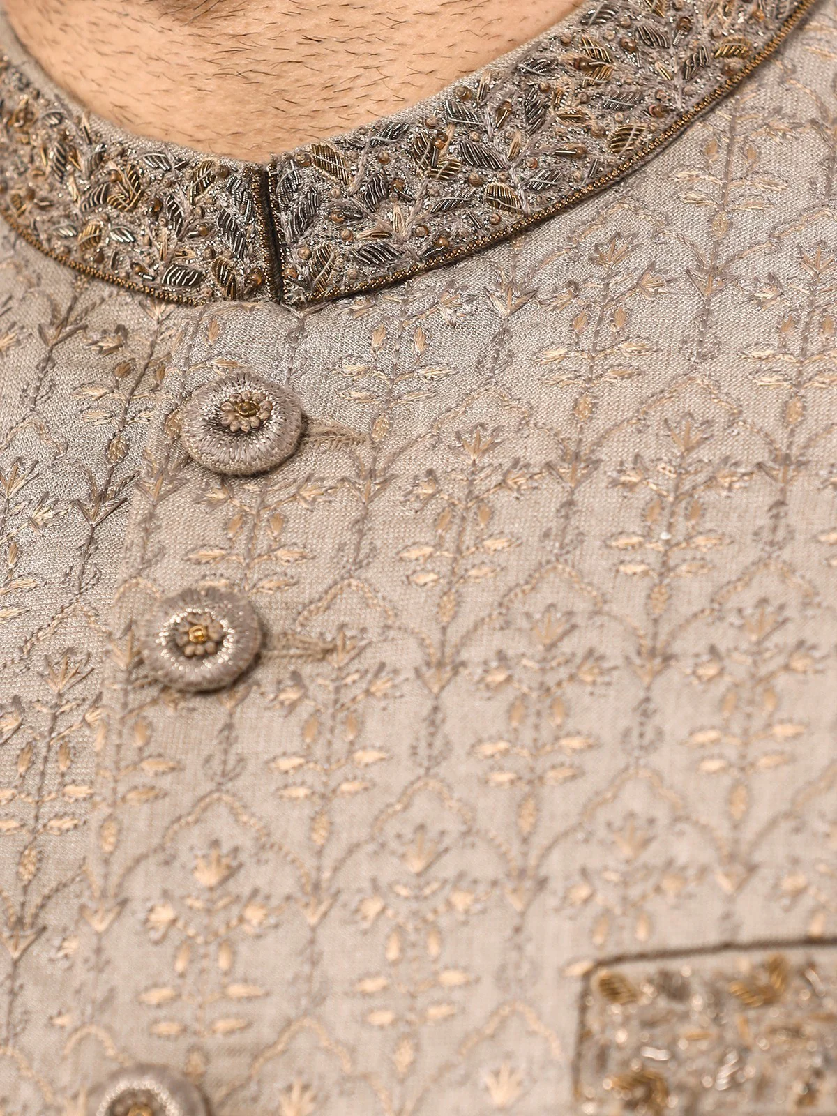 Men's Beige Sherwani - EMTS22-7215 - Image 3