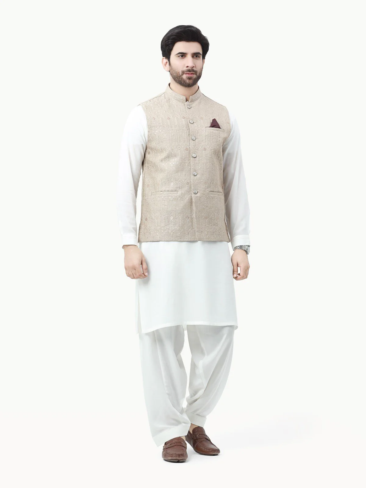 Men's Beige Waist Coat Ceremonial - EMTWCC22-133