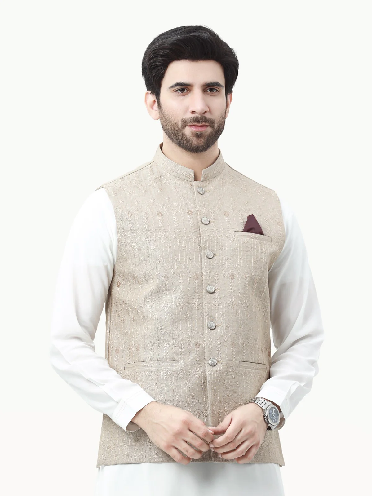 Men's Beige Waist Coat Ceremonial - EMTWCC22-133 - Image 2