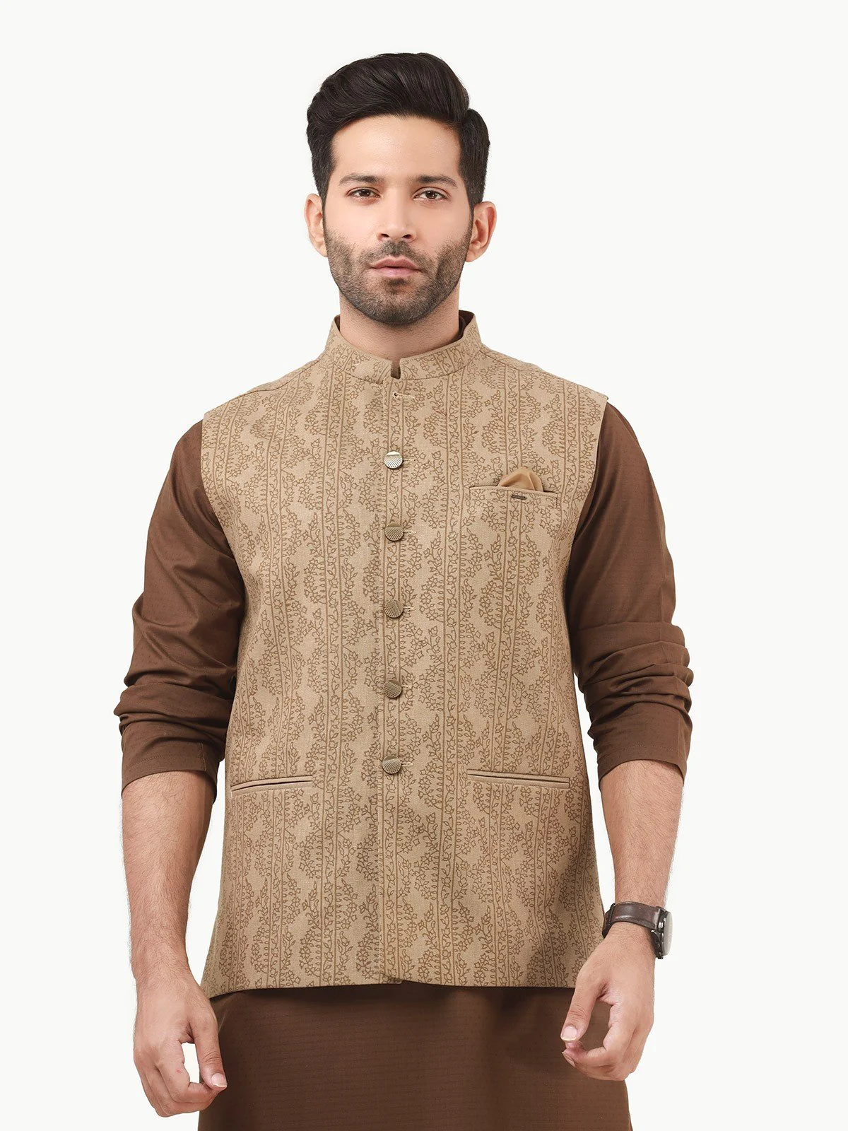 Men's Beige Waist Coat - EMTWC22-35792 - Image 2