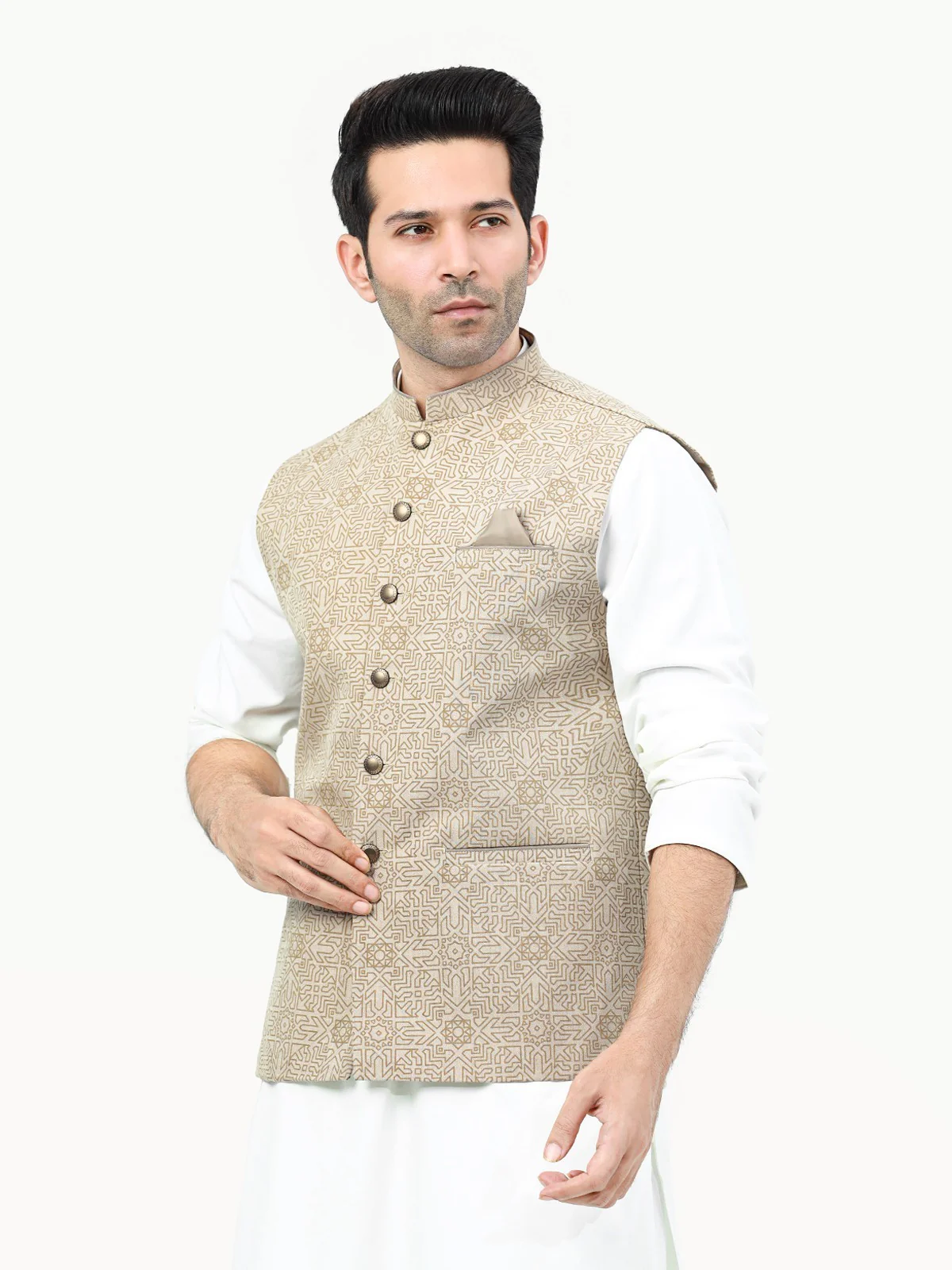 Men's Beige Waist Coat - EMTWC22-35799 - Image 2