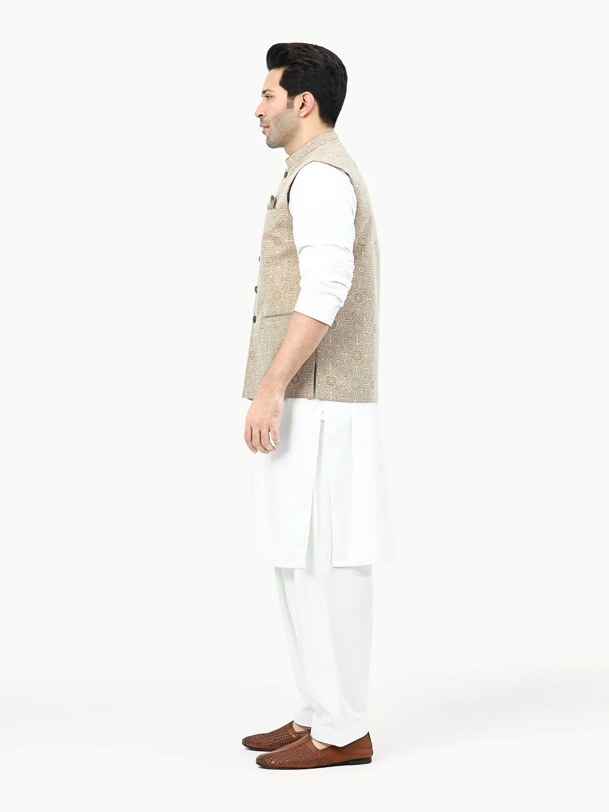 Men's Beige Waist Coat - EMTWC22-35799 - Image 3