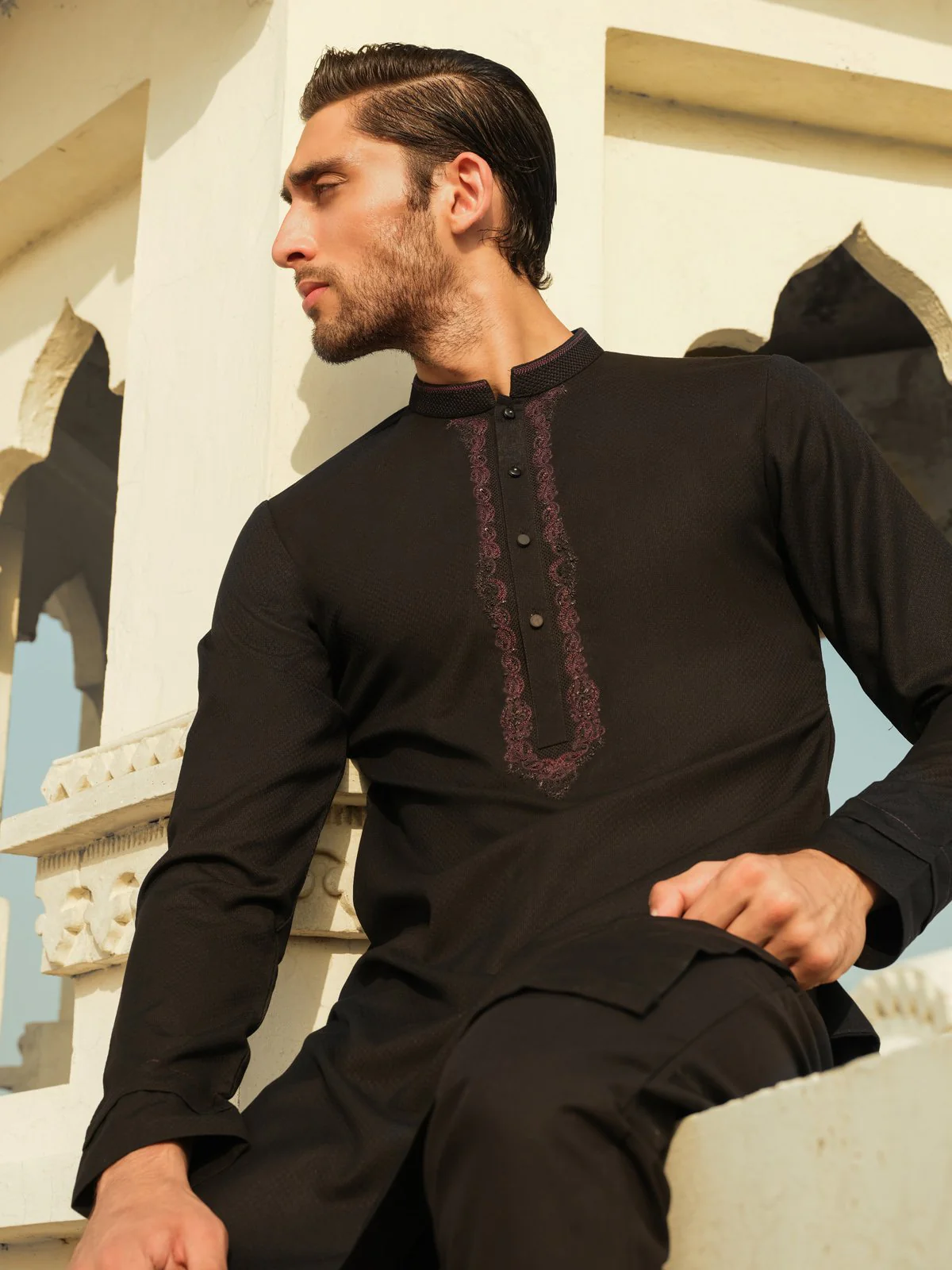 Men's Black Kurta Ceremonial - EMTKC23-093 - Image 2
