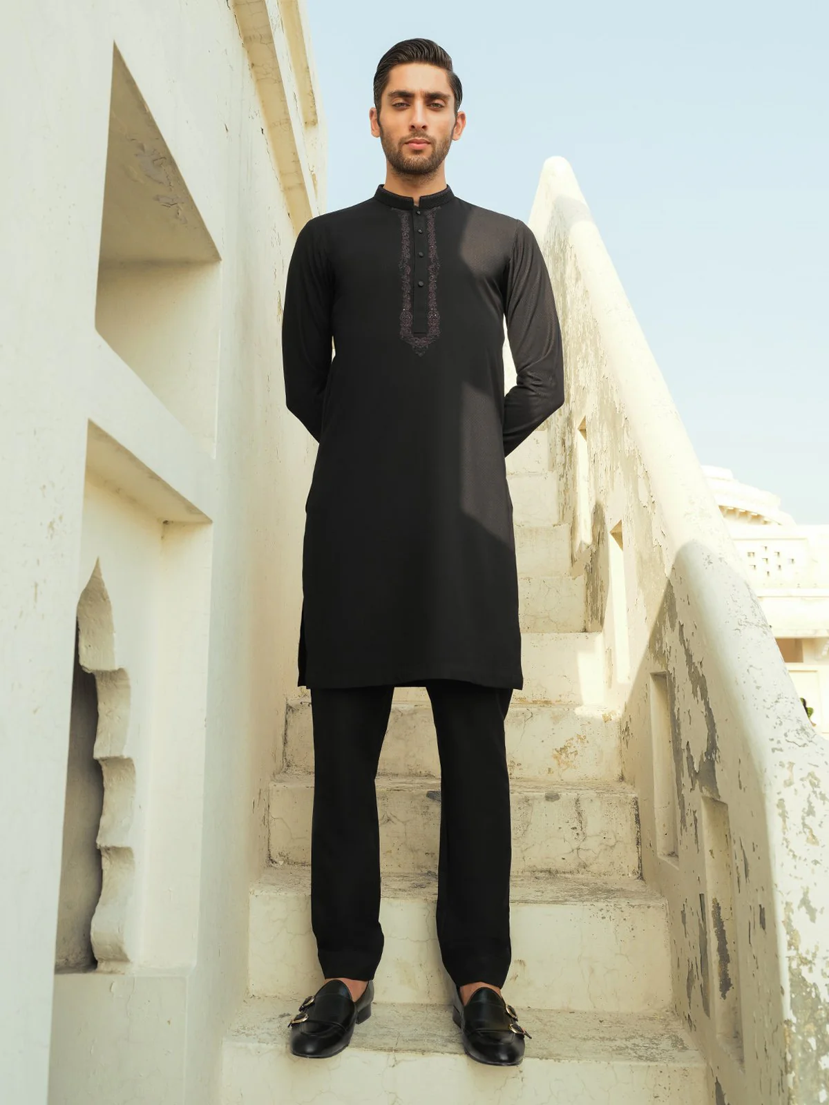 Men's Black Kurta Ceremonial - EMTKC23-093 - Image 3