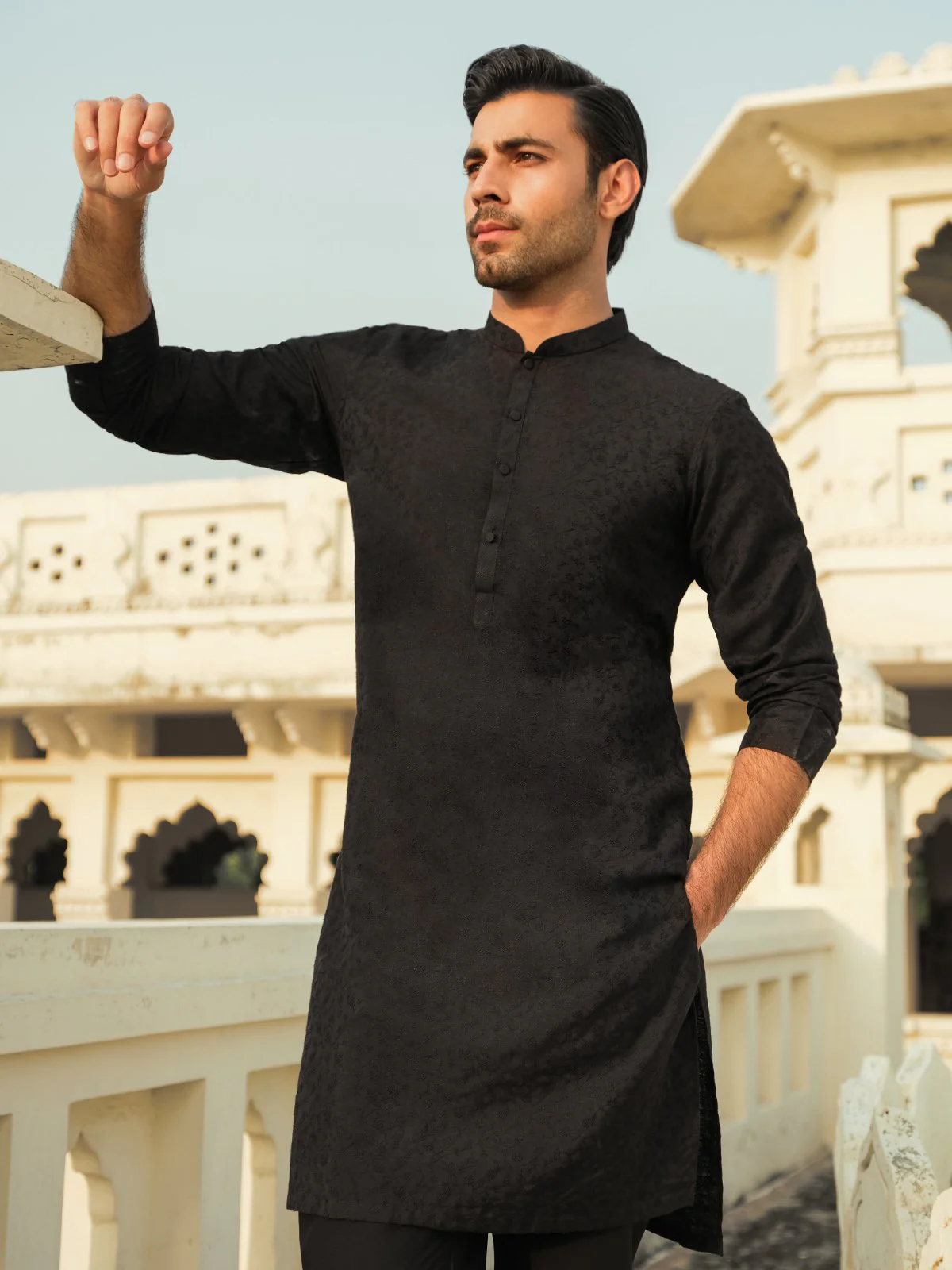 Men's Black Kurta Ceremonial - EMTKC23-098 - Image 2