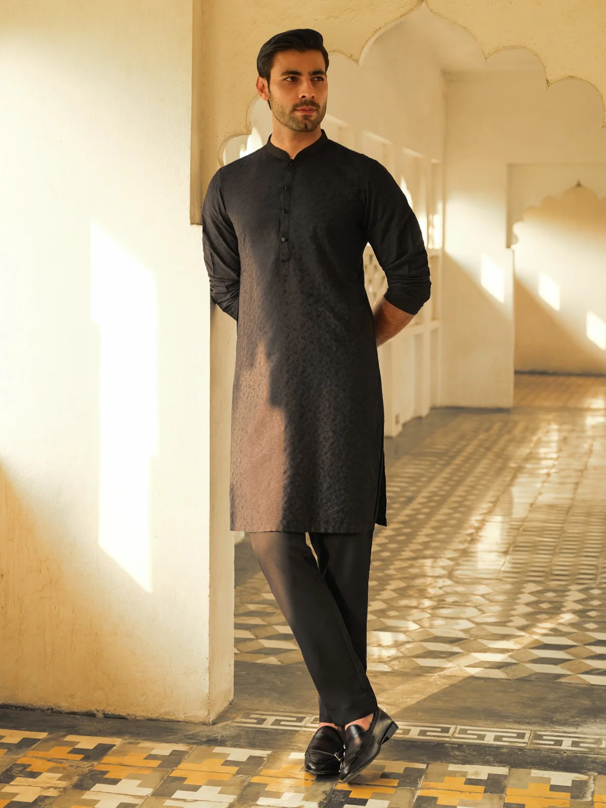 Men's Black Kurta Ceremonial - EMTKC23-098 - Image 3