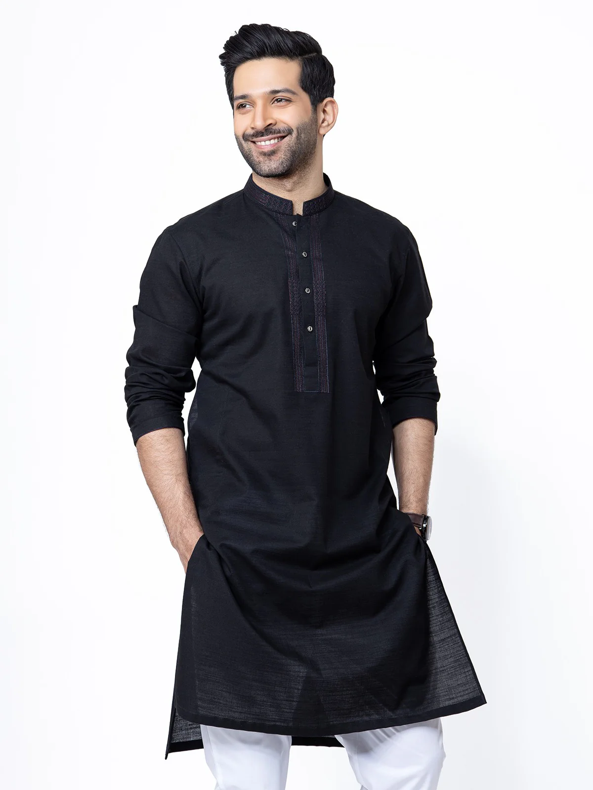 Men's Black Kurta - EMTK22S-99199 - Image 2