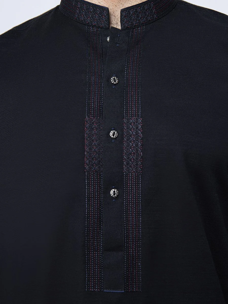 Men's Black Kurta - EMTK22S-99199 - Image 4