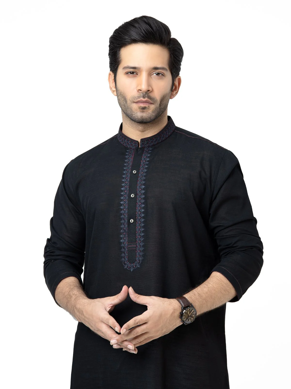 Men's Black Kurta - EMTK22S-99209 - Image 2
