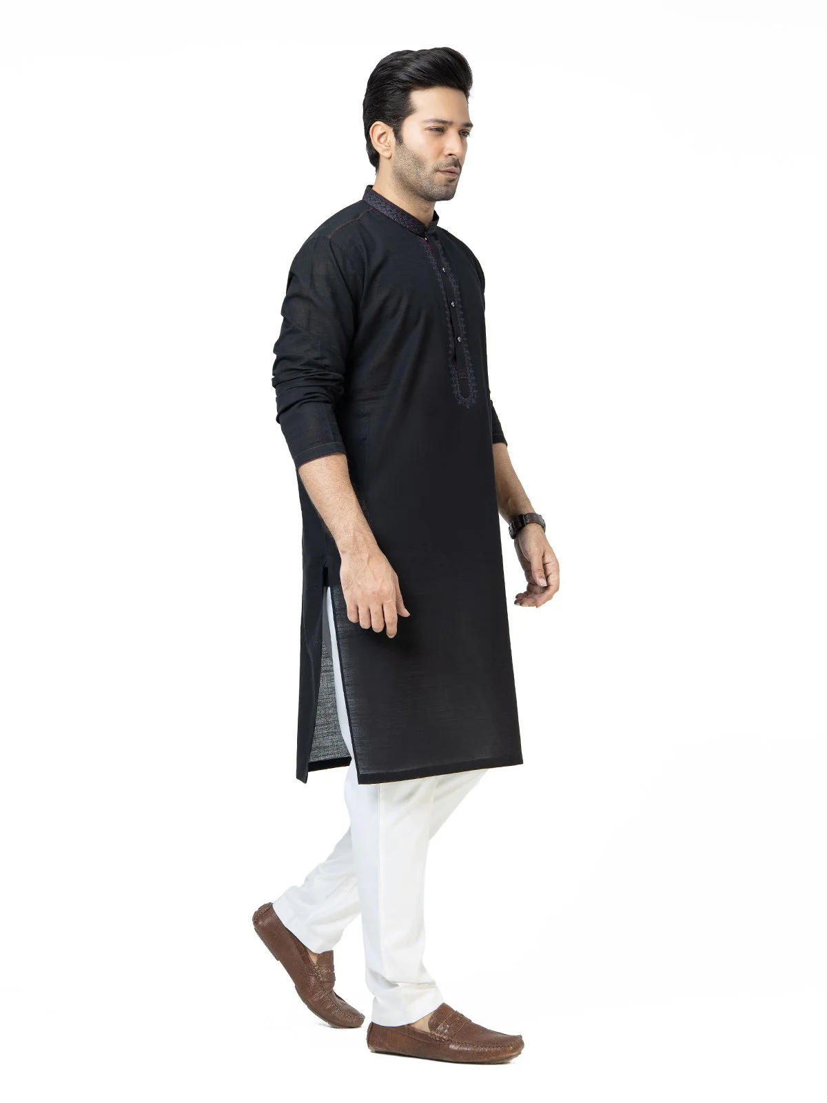Men's Black Kurta - EMTK22S-99209 - Image 3