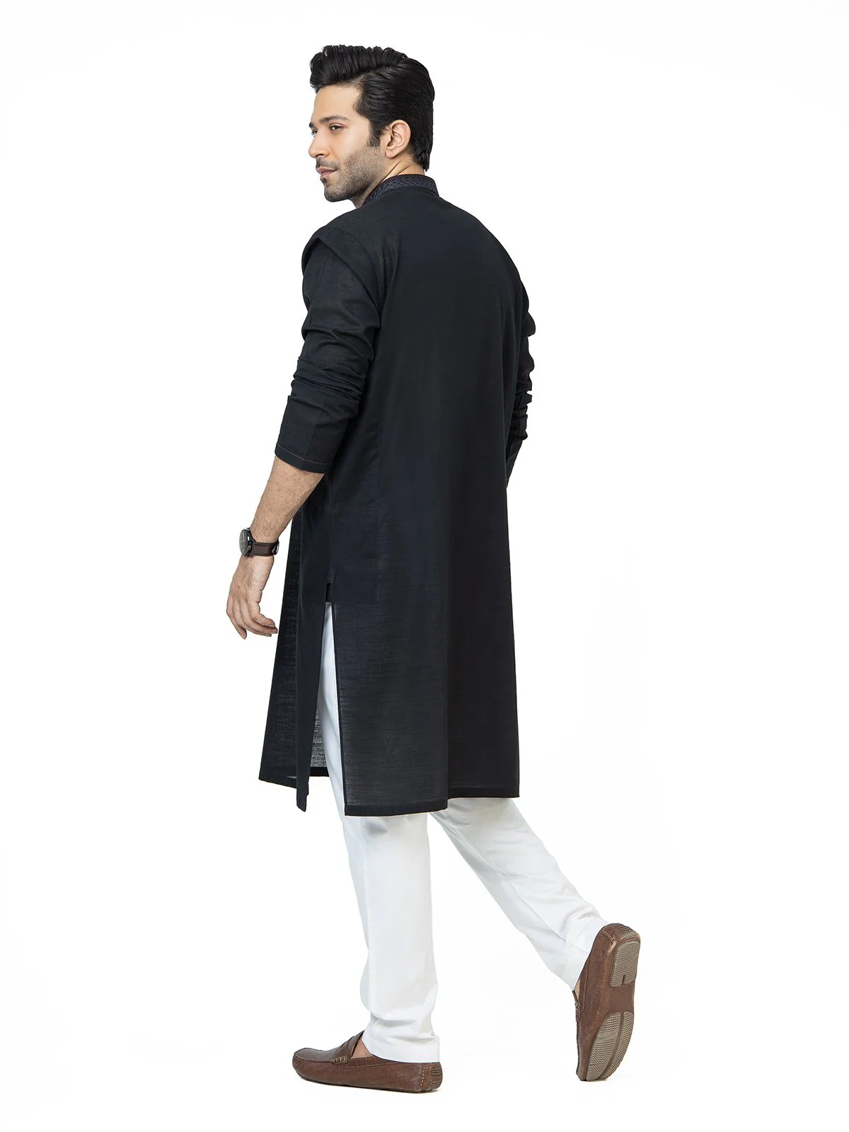 Men's Black Kurta - EMTK22S-99209 - Image 4