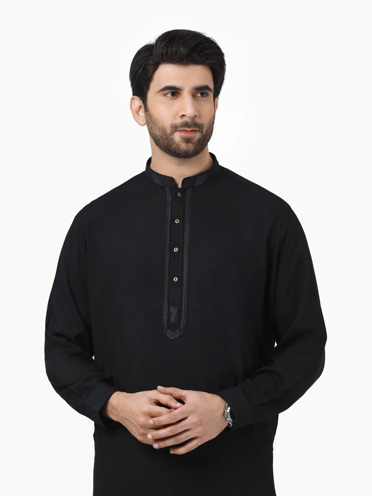 Men's Black Shalwar Kameez - EMTKS22-40988 - Image 2