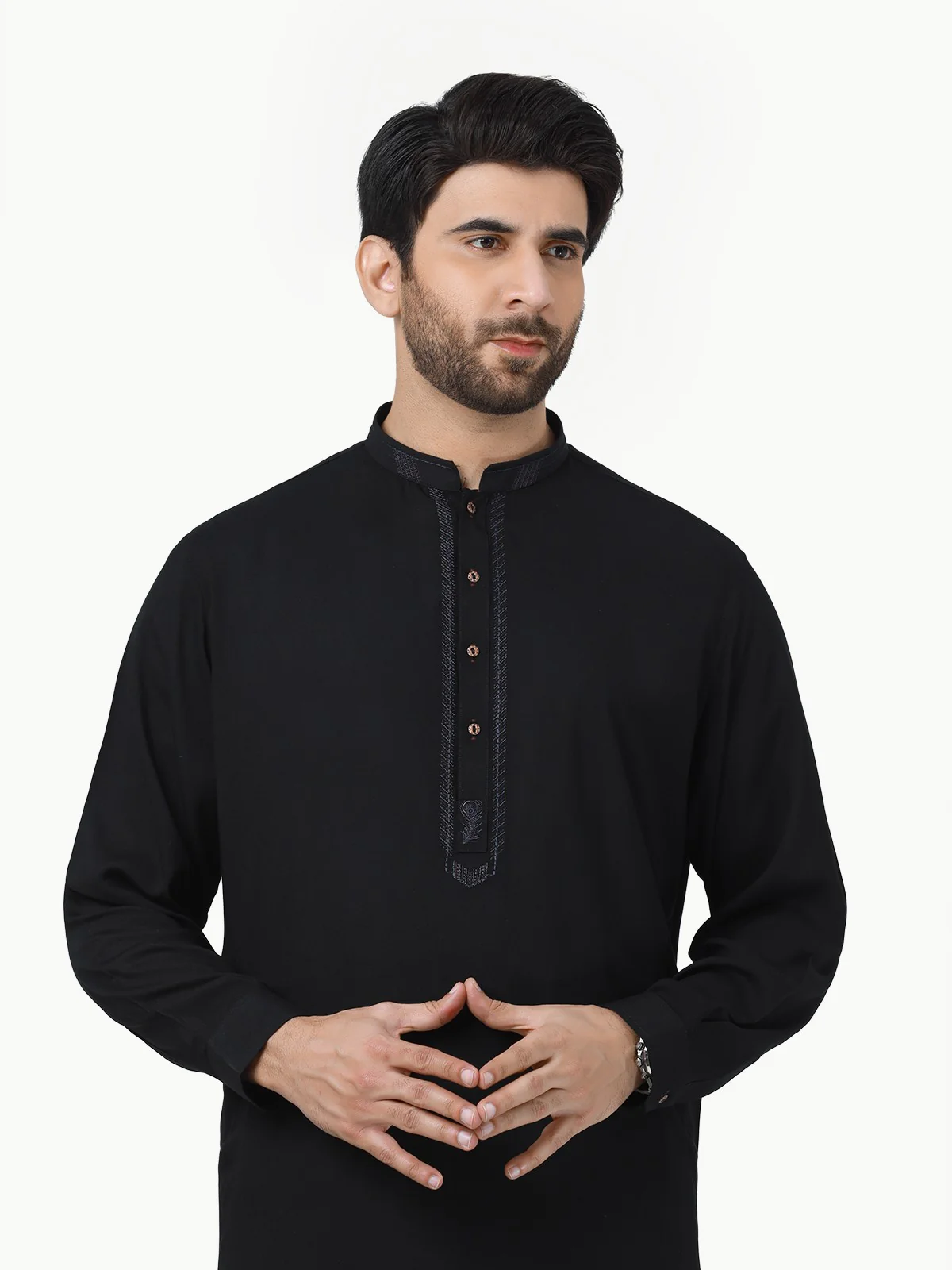 Men's Black Shalwar Kameez - EMTKS22-40988 - Image 3