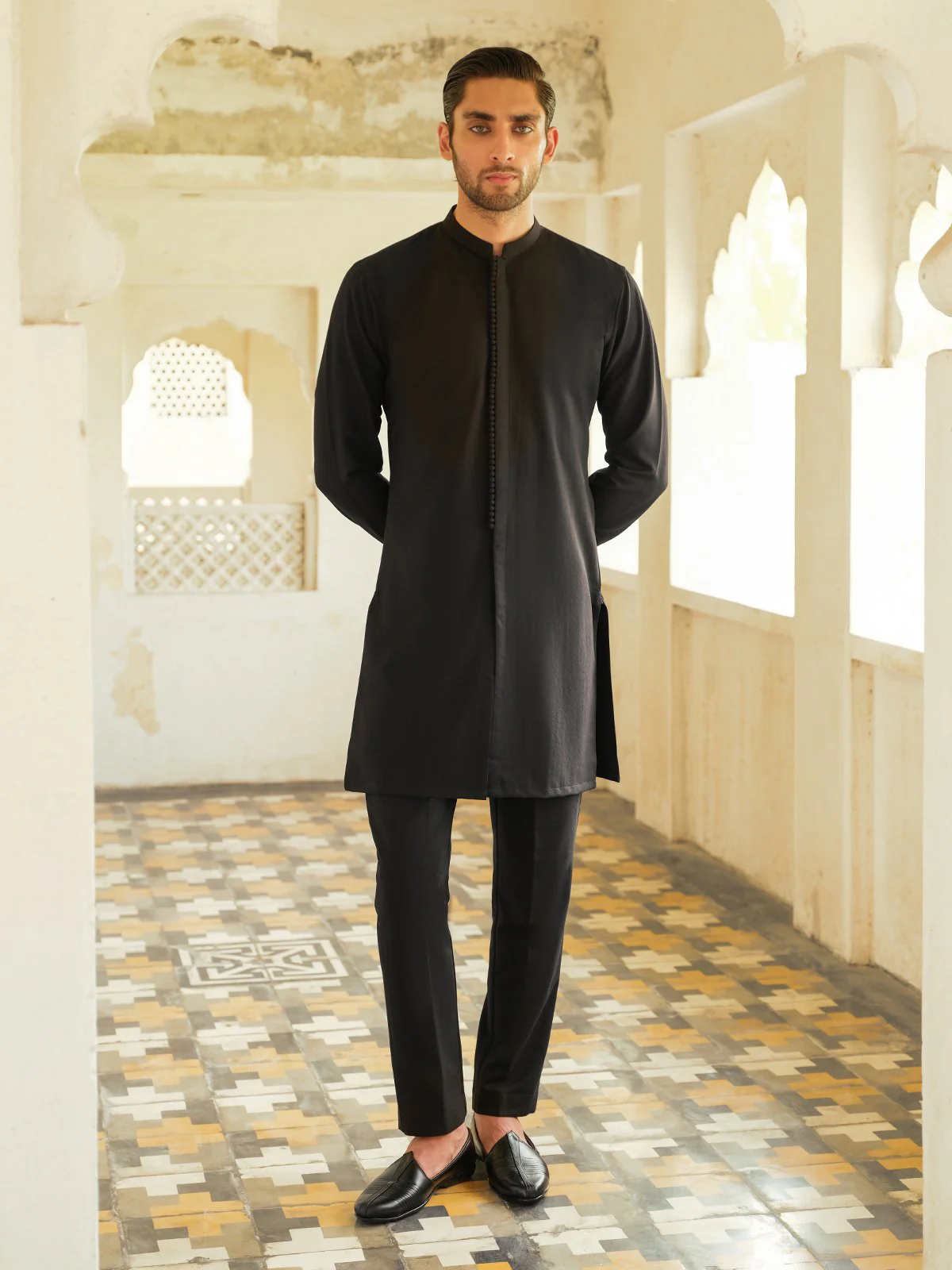 Men's Black Kurta Pajama - EMTSC23-107 - Image 2