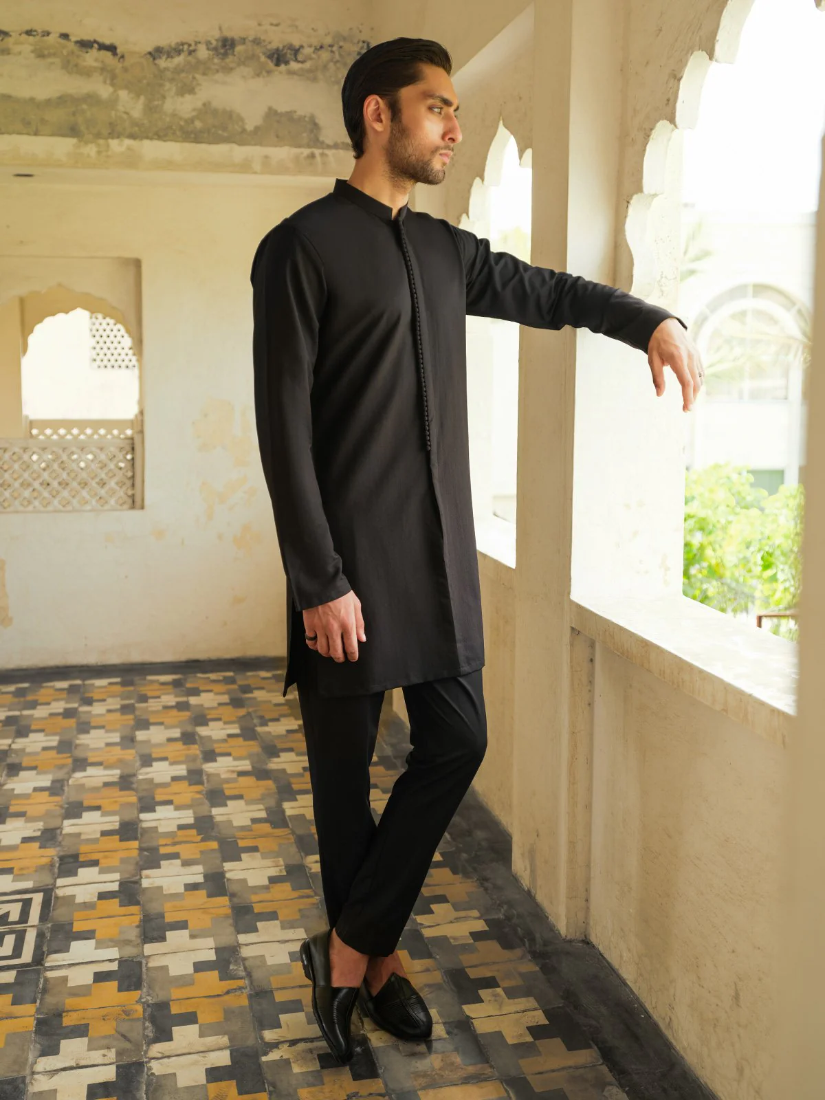 Men's Black Kurta Pajama - EMTSC23-107 - Image 3