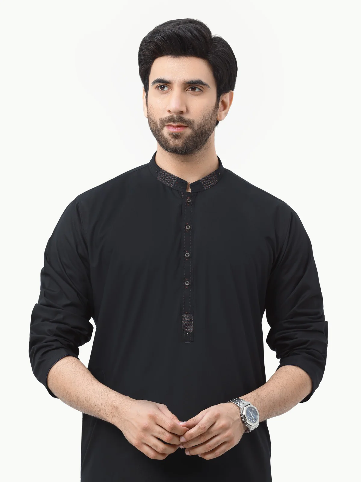 Men's Black Shalwar Kameez - EMTKS22-40981 - Image 2