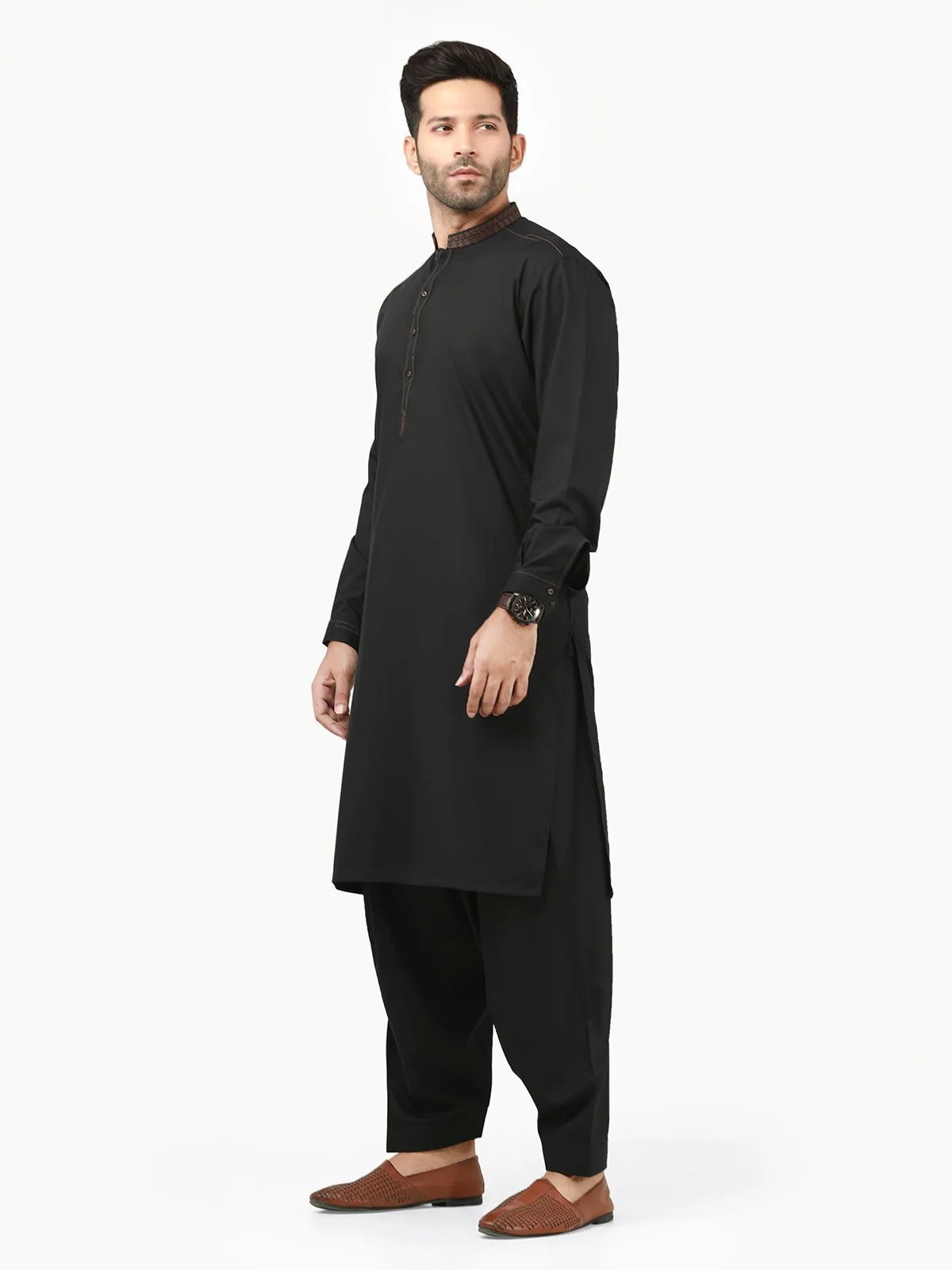 Men's Black Shalwar Kameez - EMTKS22S-40961 - Image 2