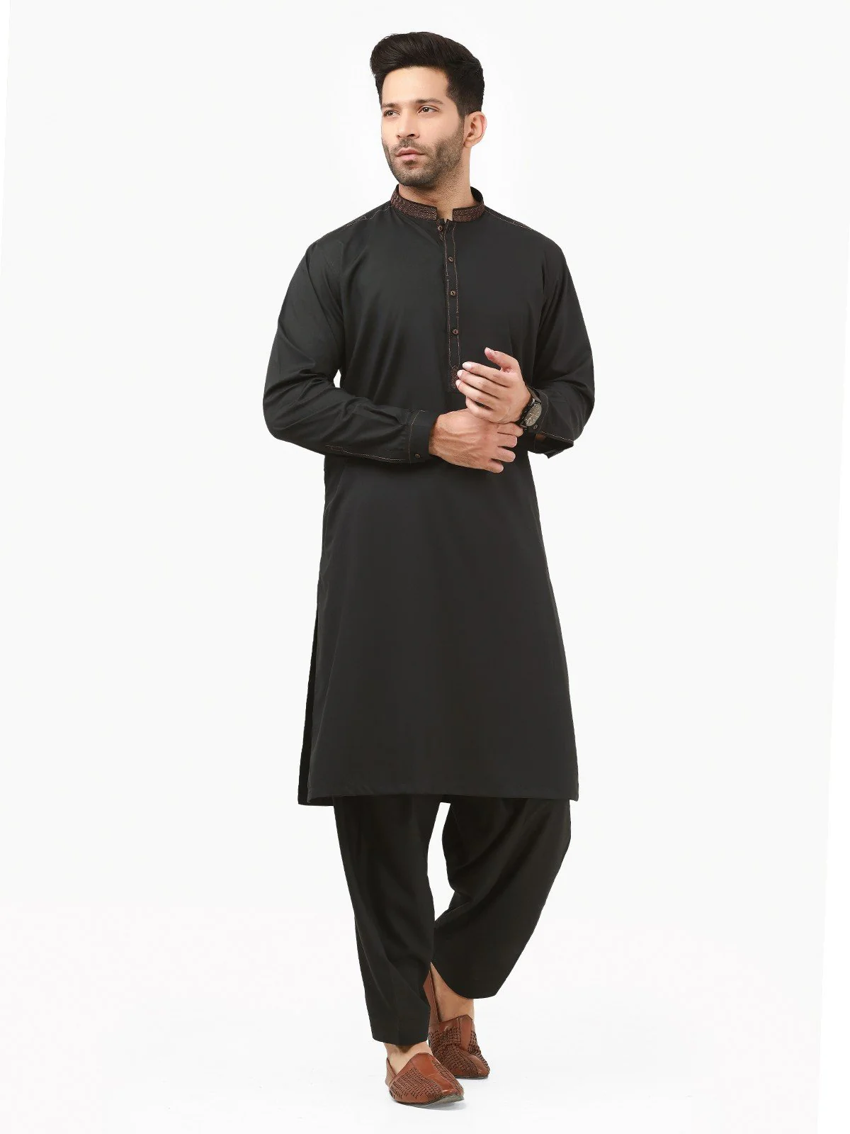Men's Black Shalwar Kameez - EMTKS22S-40961 - Image 3