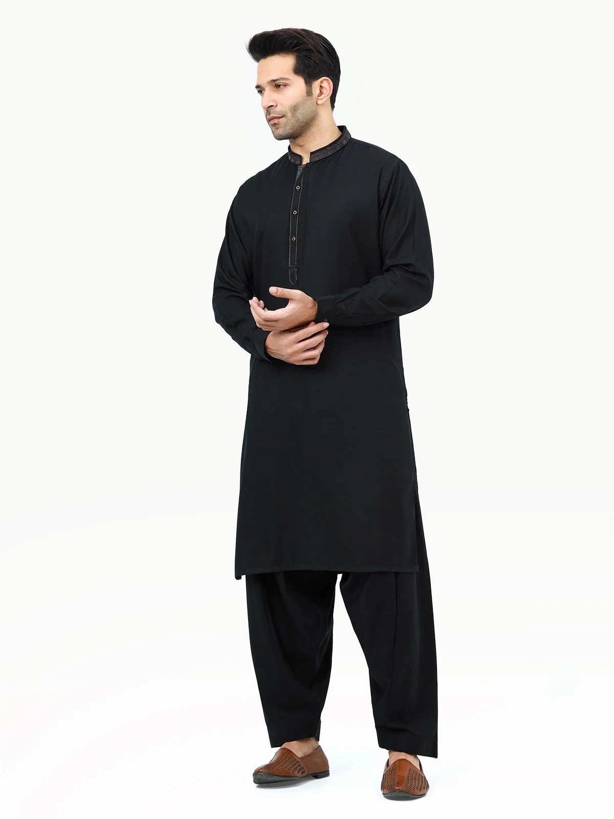 Men's Black Shalwar Kameez - EMTKS22S-40977 - Image 3