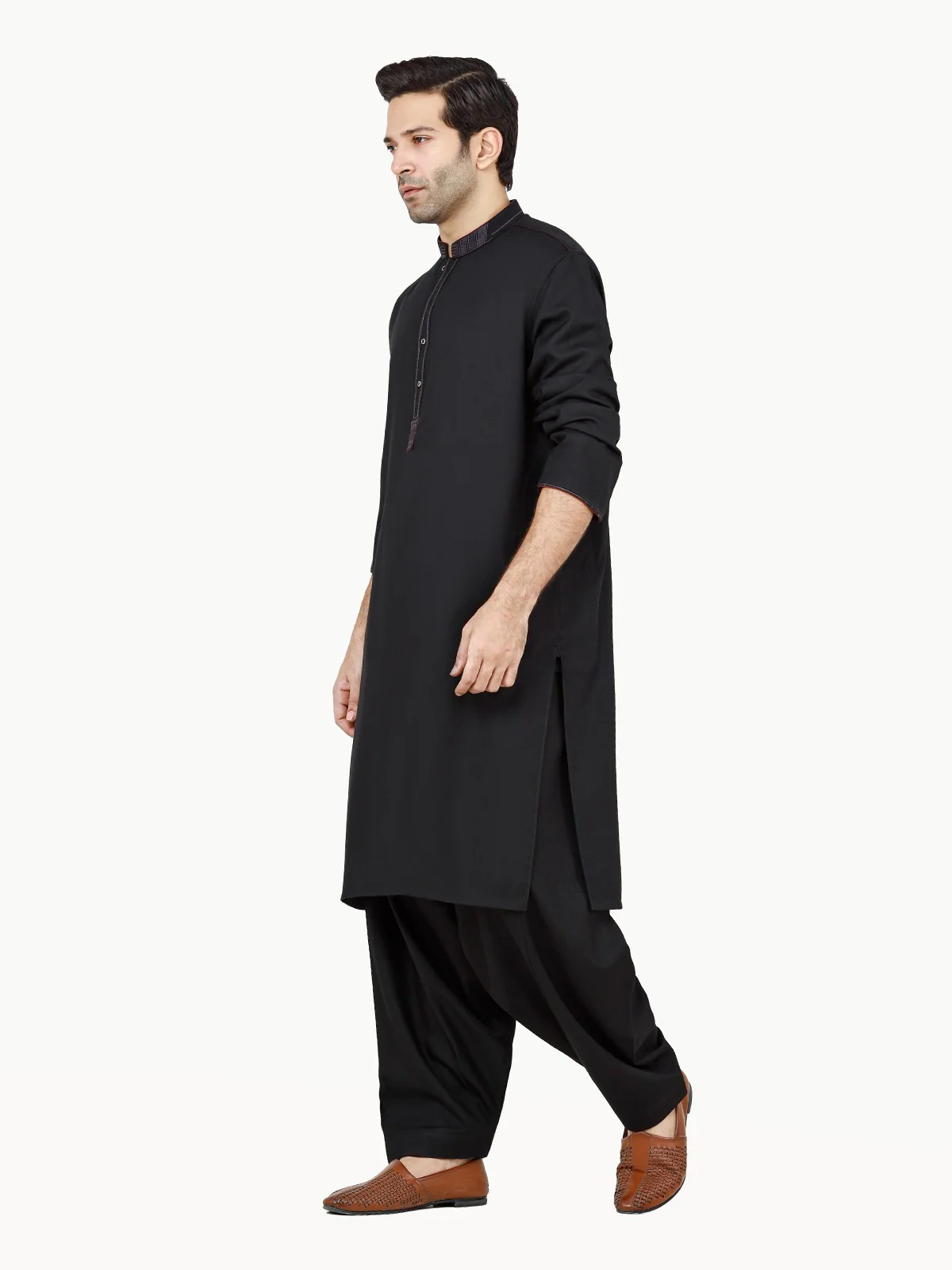 Men's Black Shalwar Kameez - EMTKS22S-40978 - Image 3