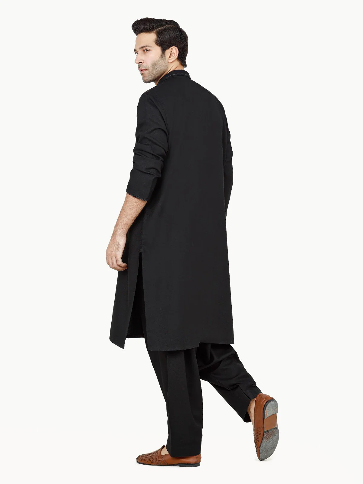 Men's Black Shalwar Kameez - EMTKS22S-40978 - Image 5