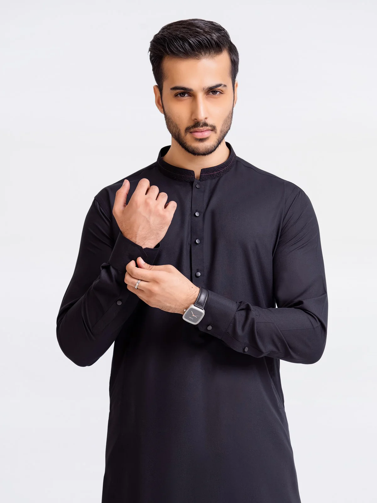 Men's Black Shalwar Kameez - EMTKS23-41023 - Image 2