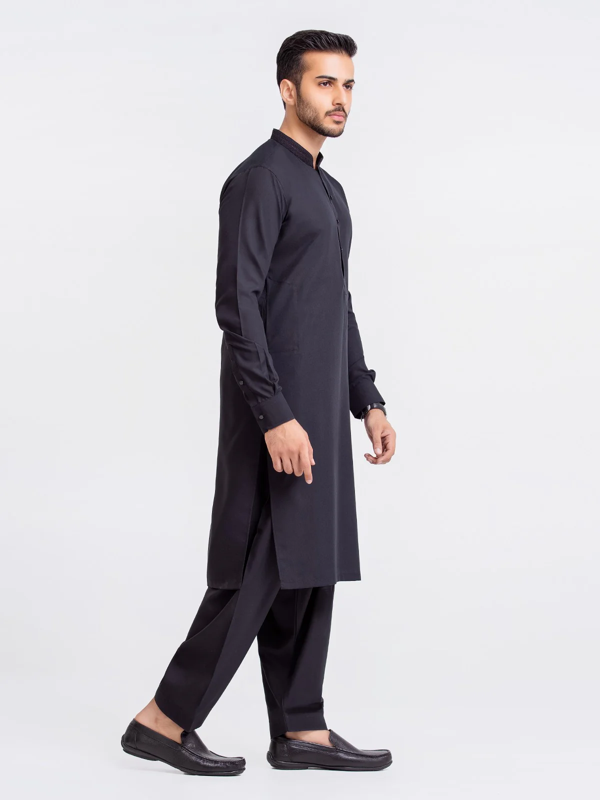 Men's Black Shalwar Kameez - EMTKS23-41023 - Image 3