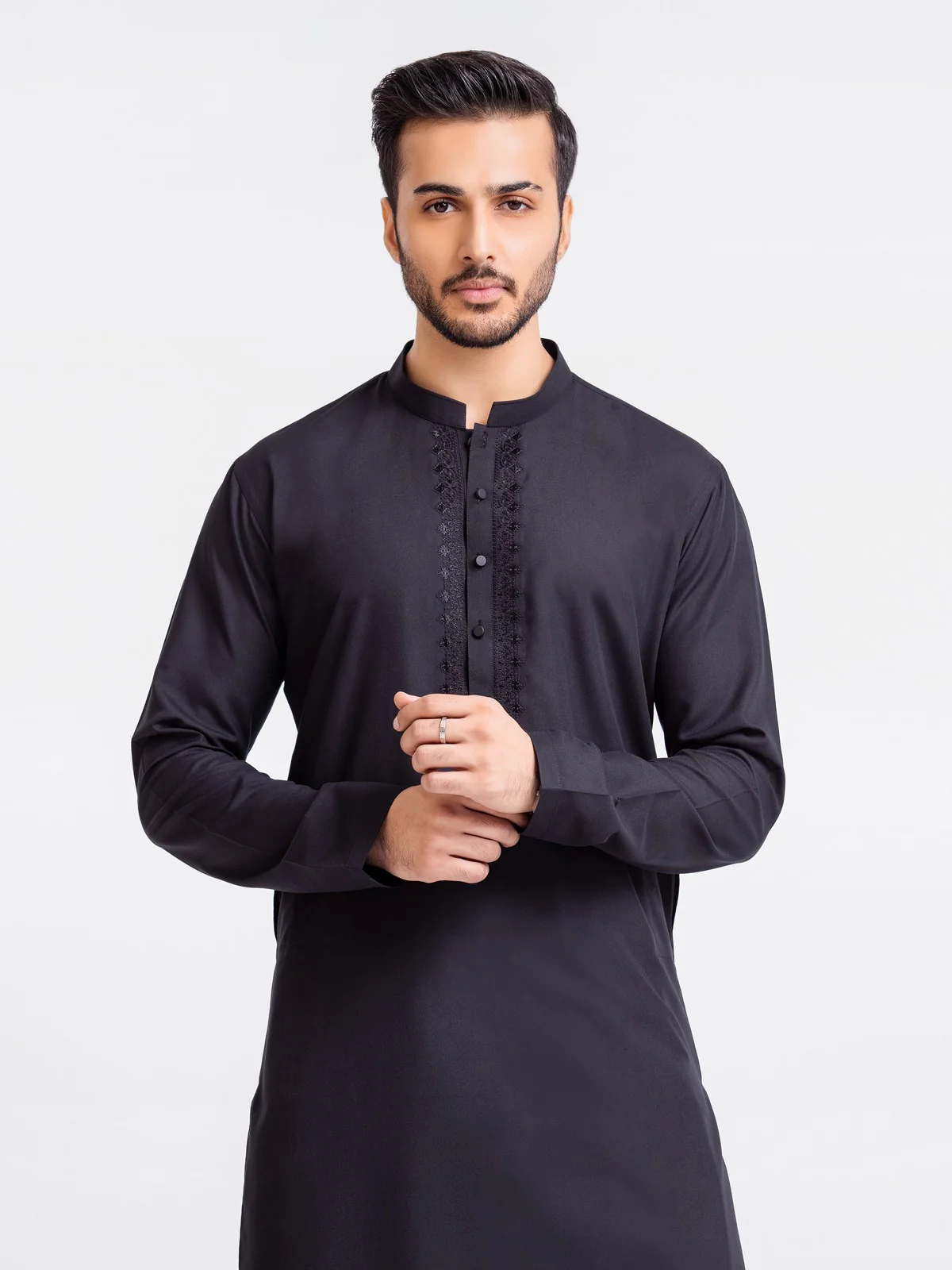 Men's Black Shalwar Kameez - EMTKS23-41024 - Image 2