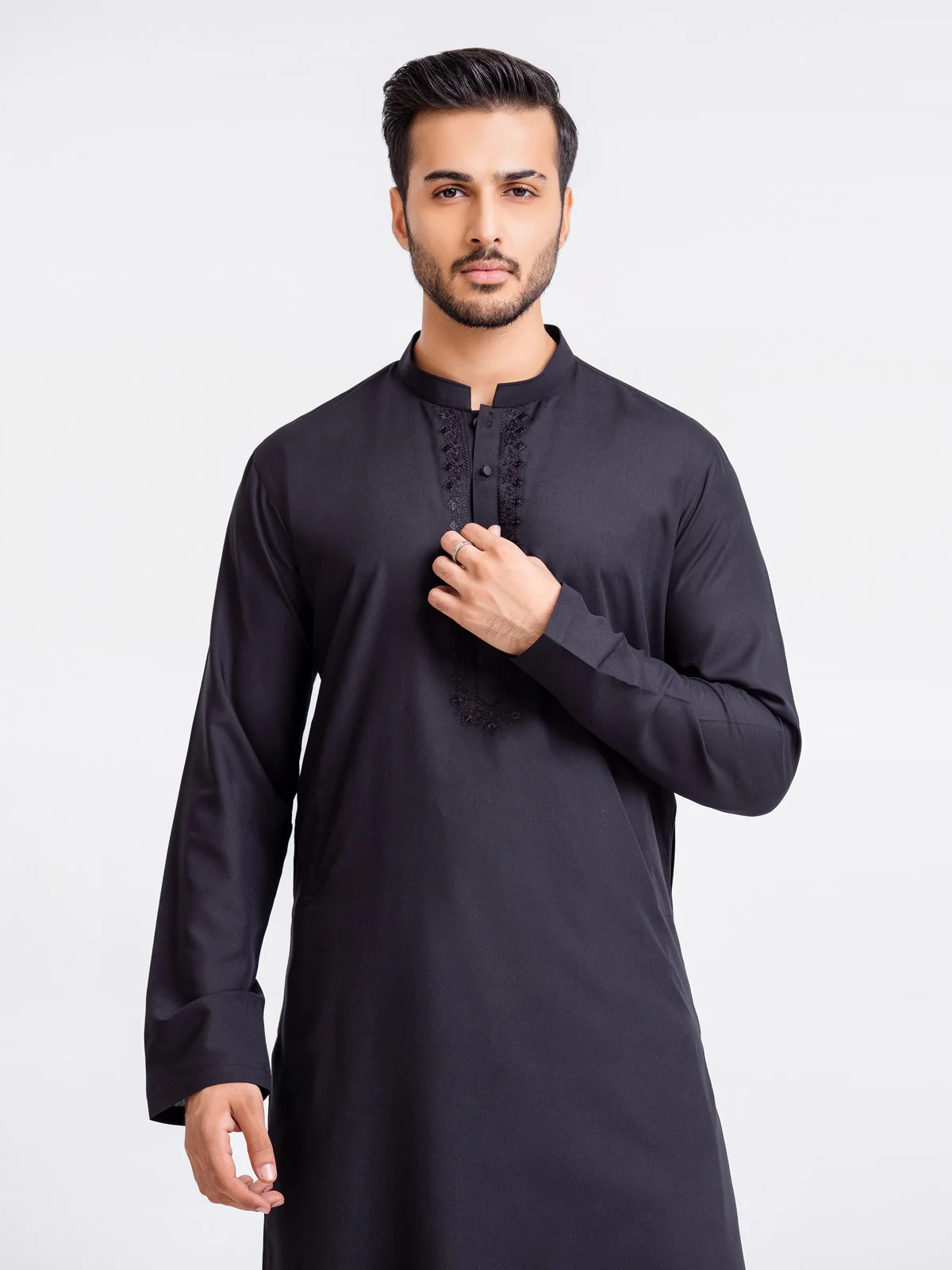Men's Black Shalwar Kameez - EMTKS23-41024 - Image 3