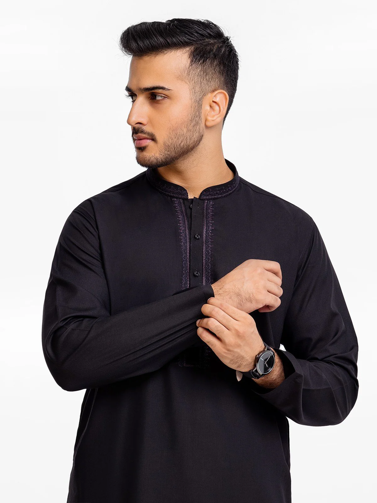 Men's Black Shalwar Kameez - EMTKS23-41029 - Image 2
