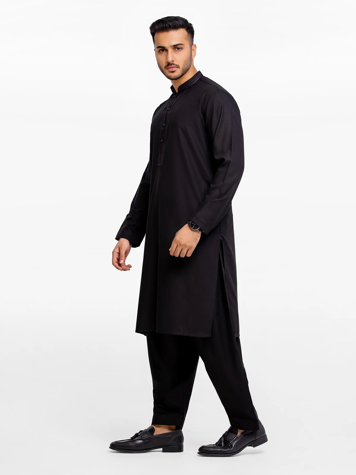 Men's Black Shalwar Kameez - EMTKS23-41029 - Image 4