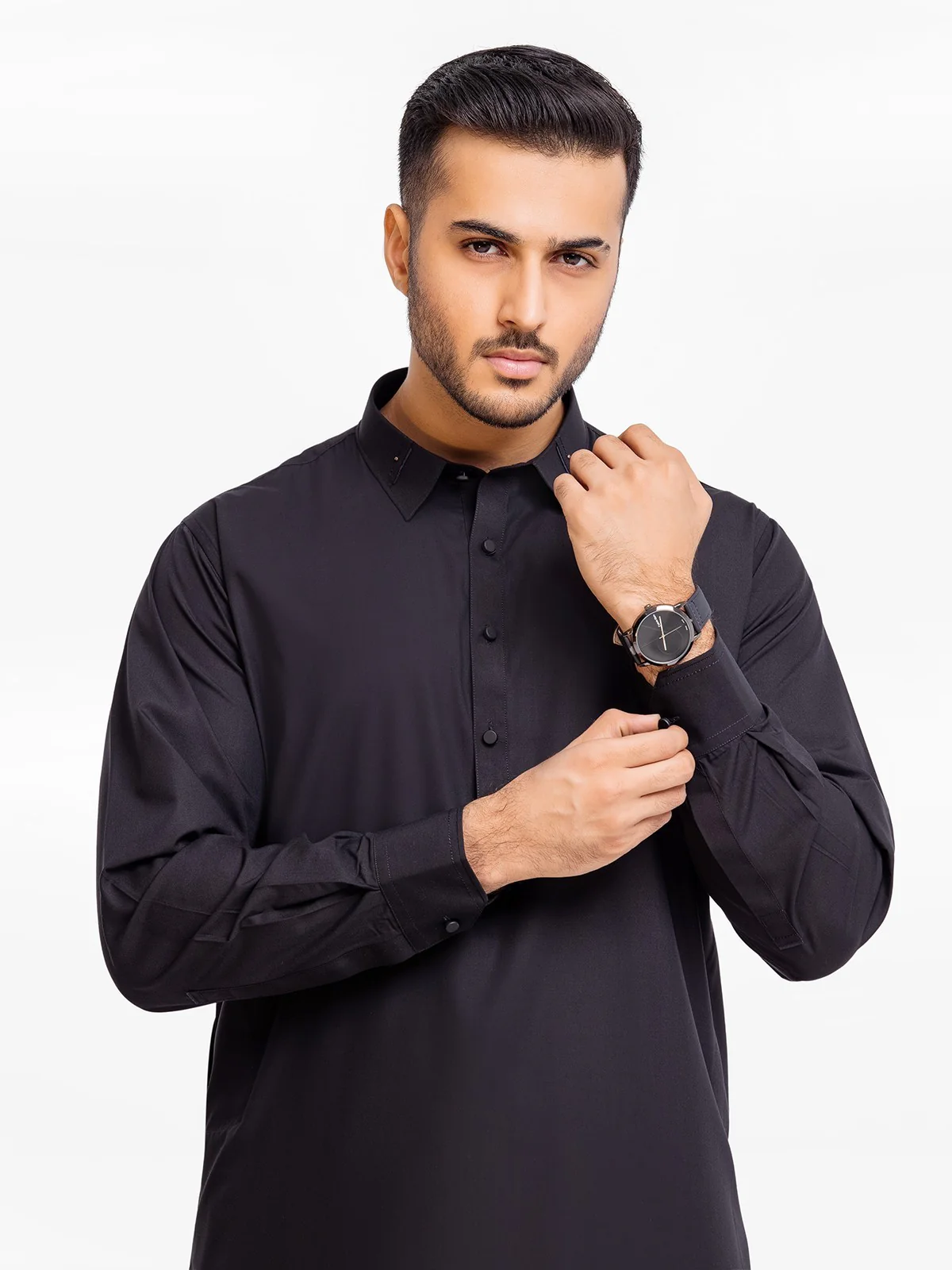 Men's Black Shalwar Kameez - EMTKS23-41030 - Image 2